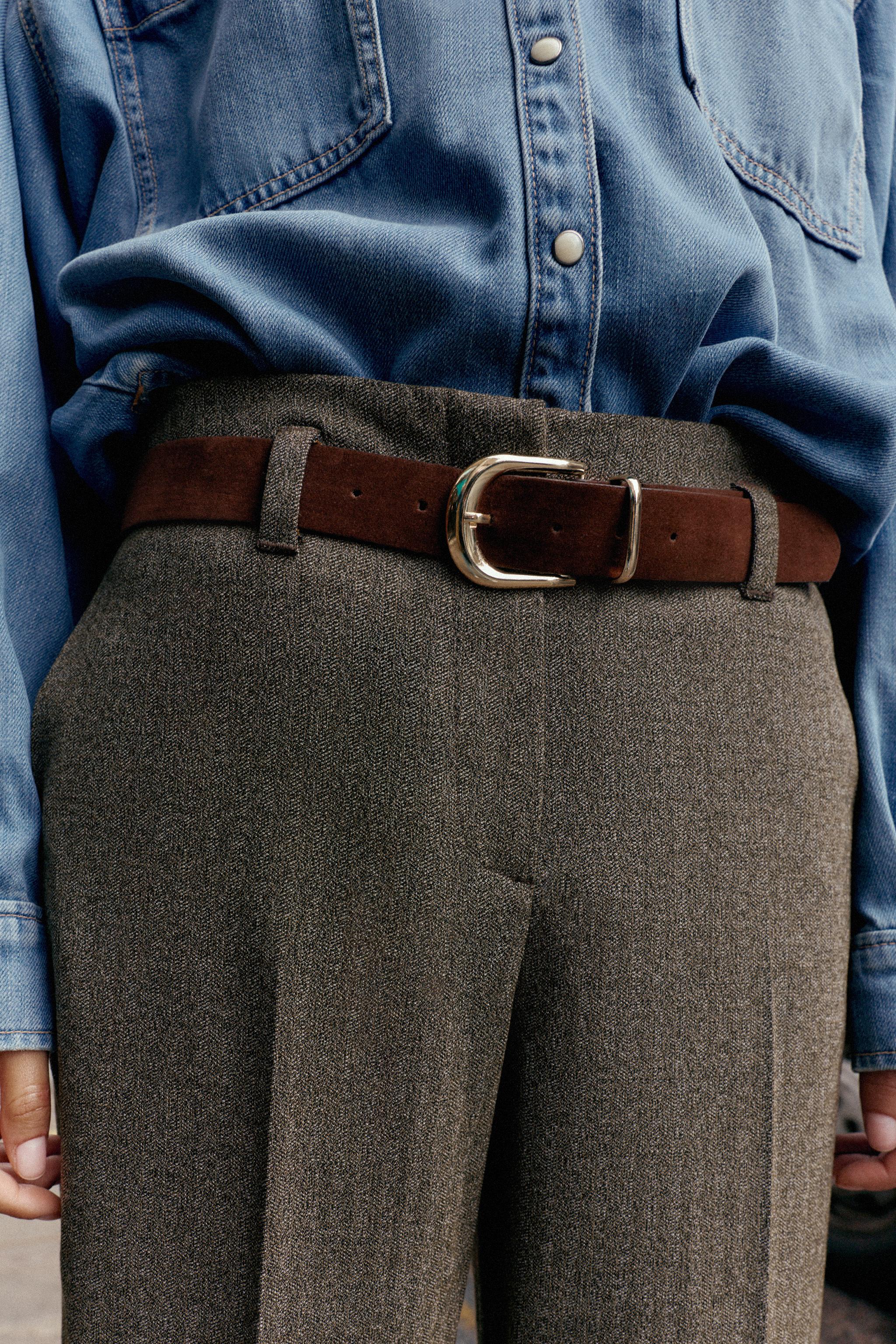 HERRINGBONE BELTED PANTS