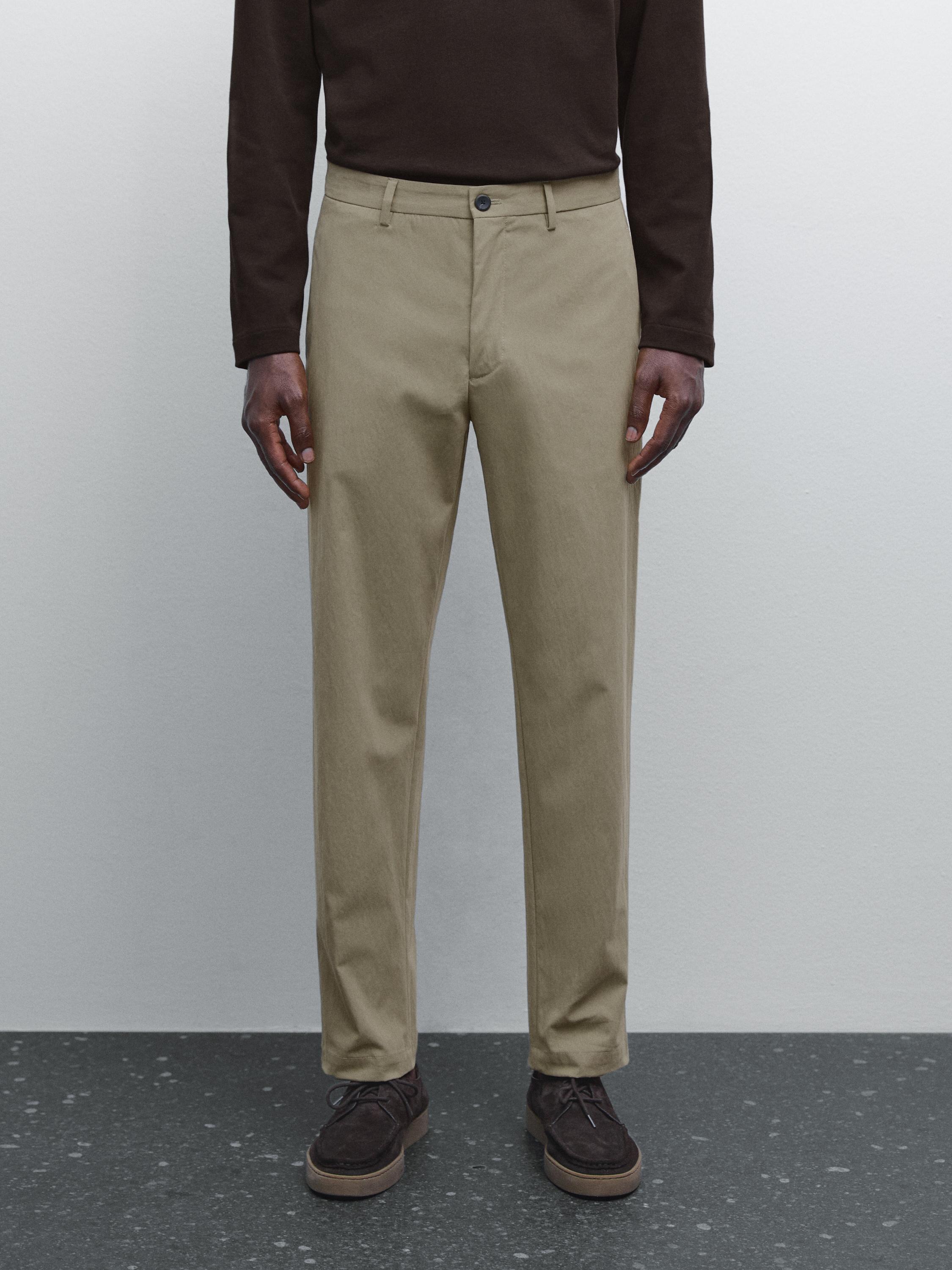 Cotton blend cigarette fit trousers