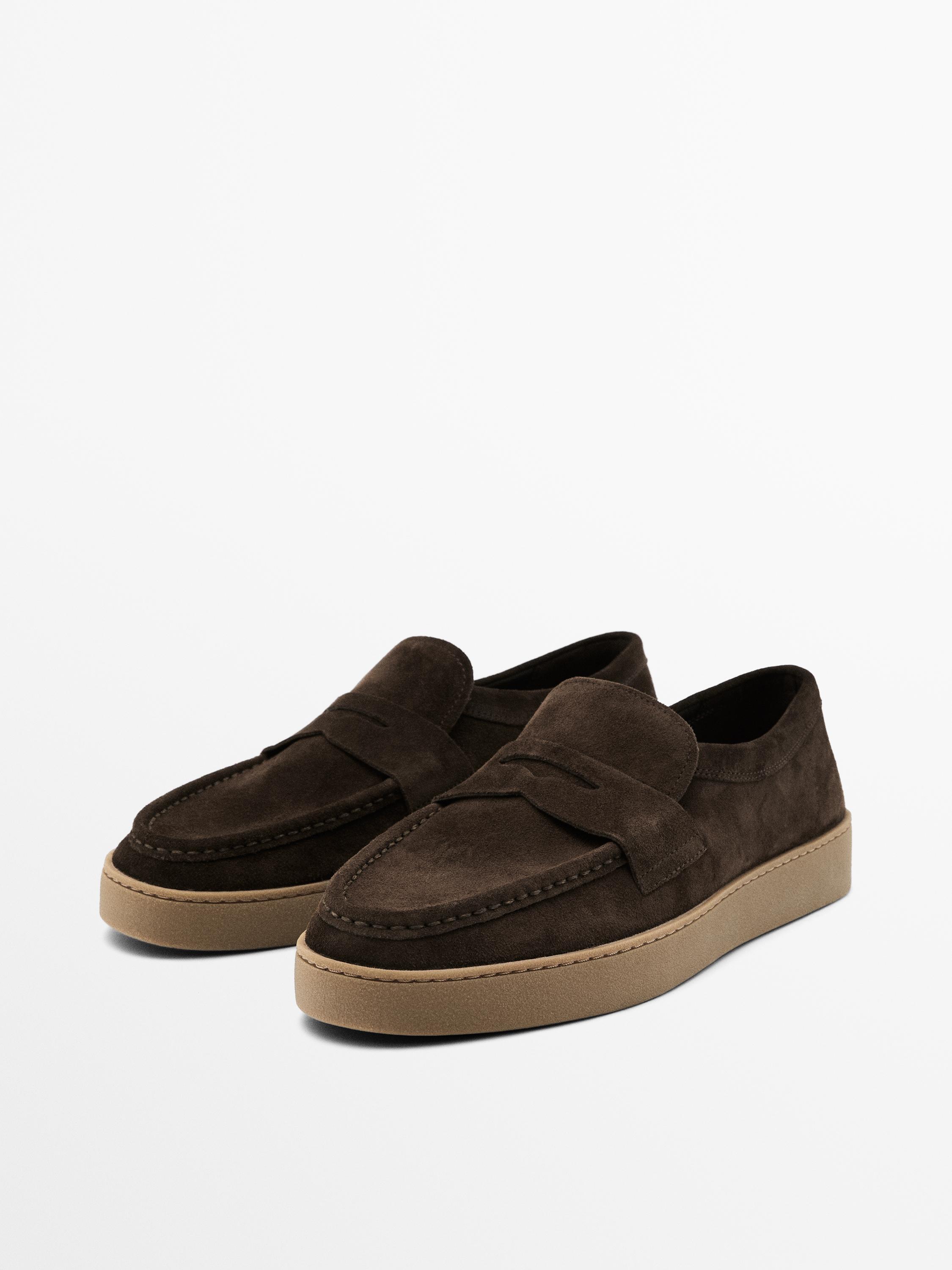 Split suede penny loafers