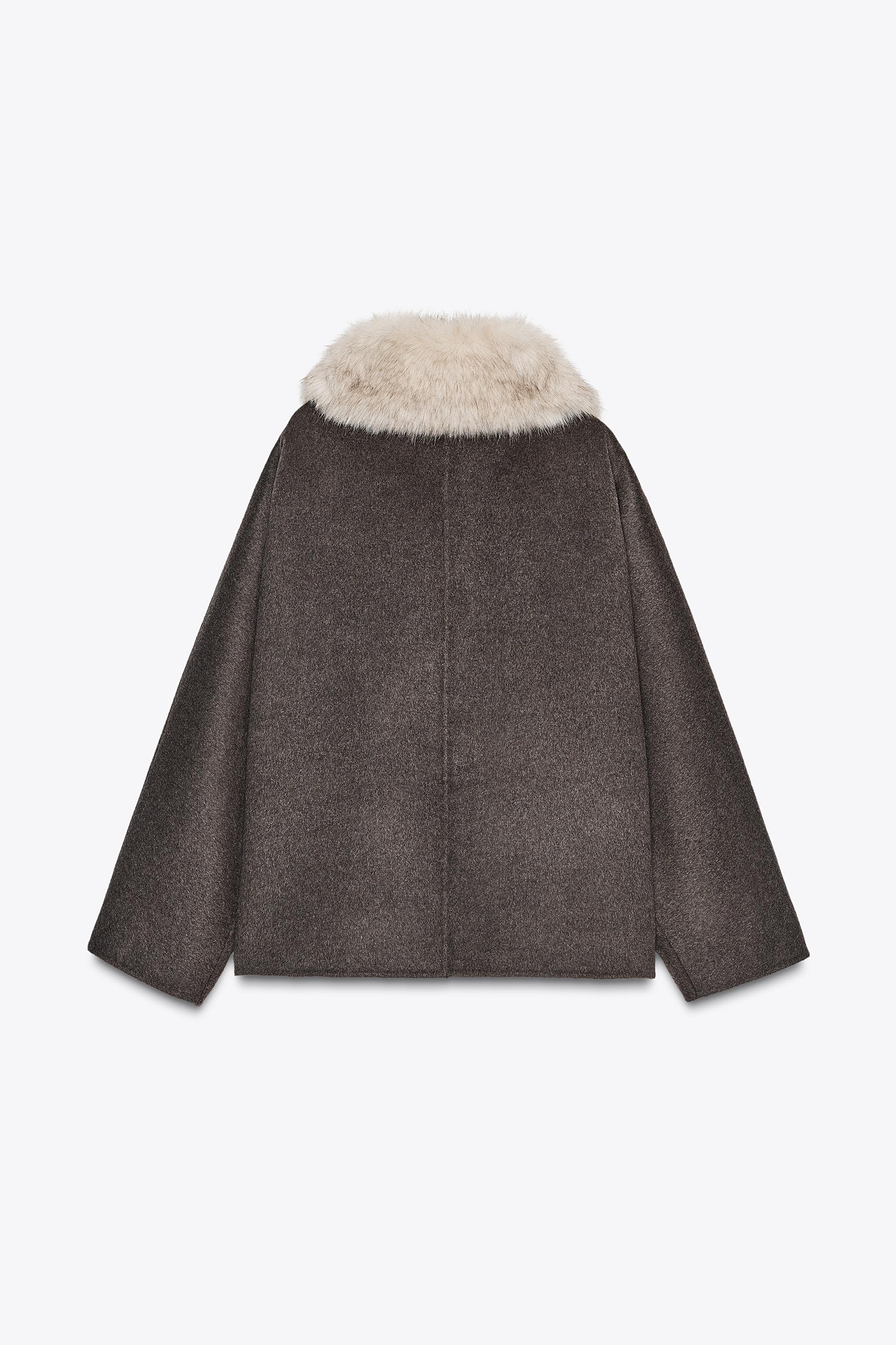 ZW COLLECTION WOOL BLEND FAUX FUR COLLAR JACKET