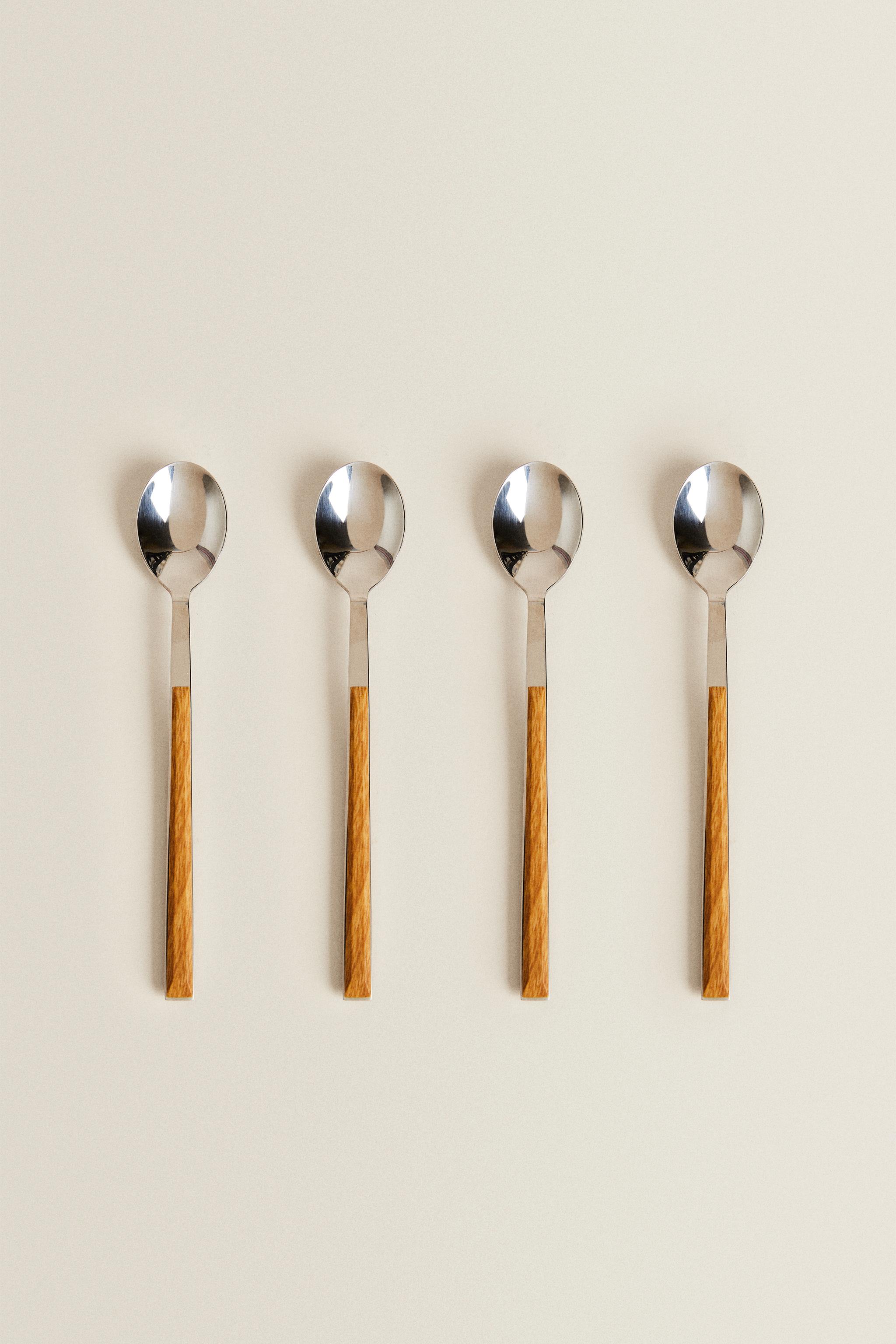 SET OF DESSERT SPOONS WITH WOOD-EFFECT HANDLES (SET OF 4)