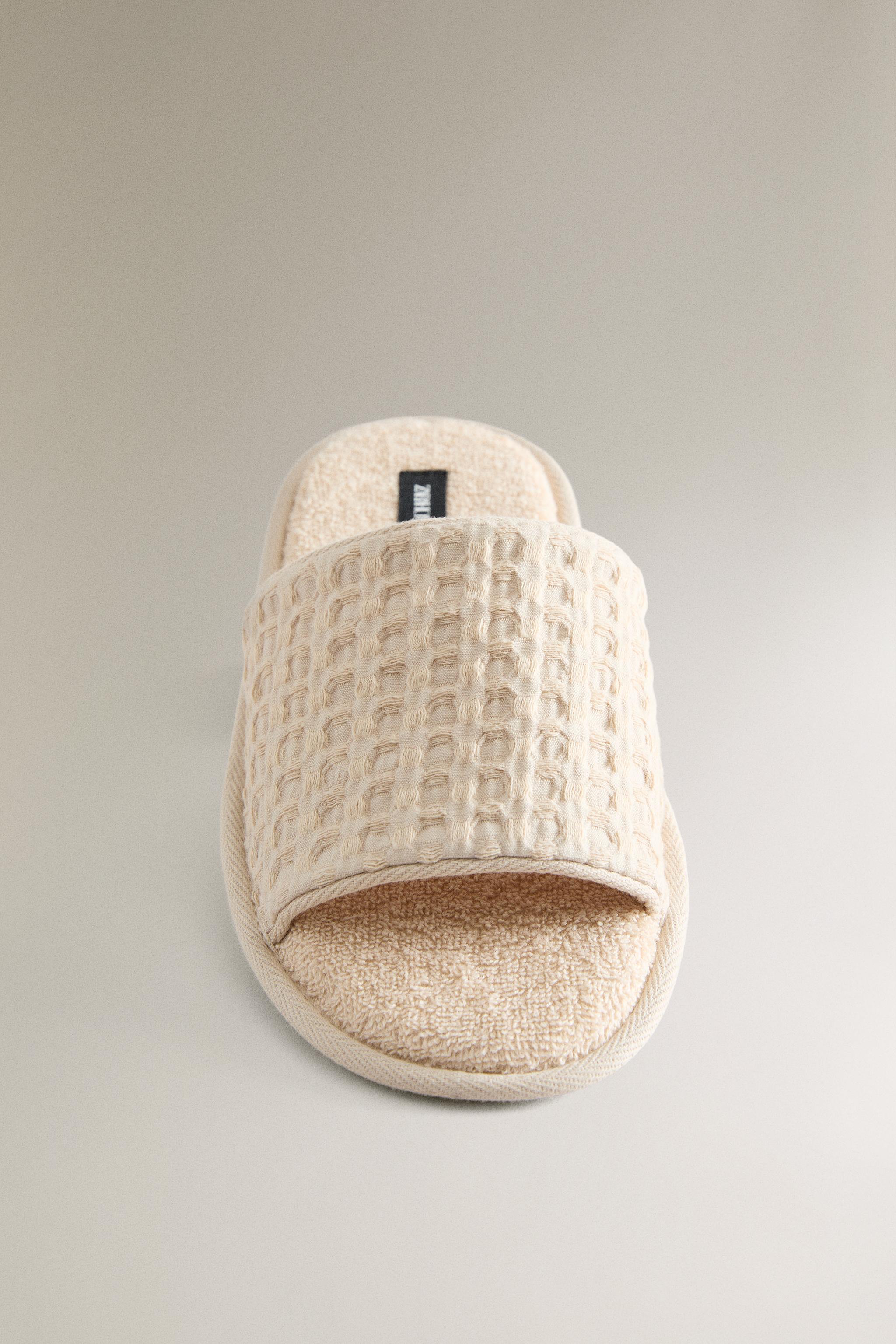 WAFFLE-KNIT TERRYCLOTH SLIDER SLIPPERS