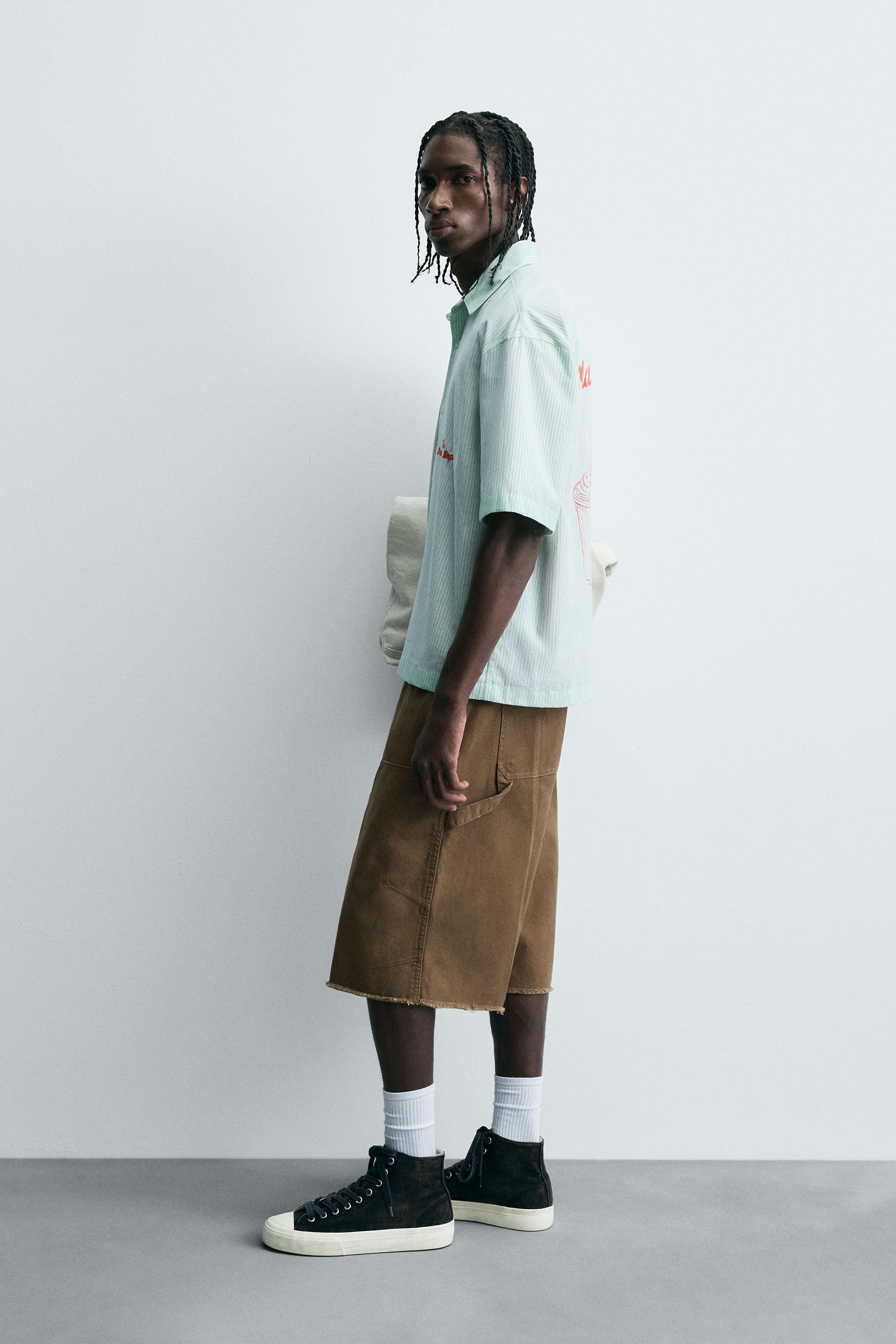 COMBINATION TEXT STRIPED SHIRT