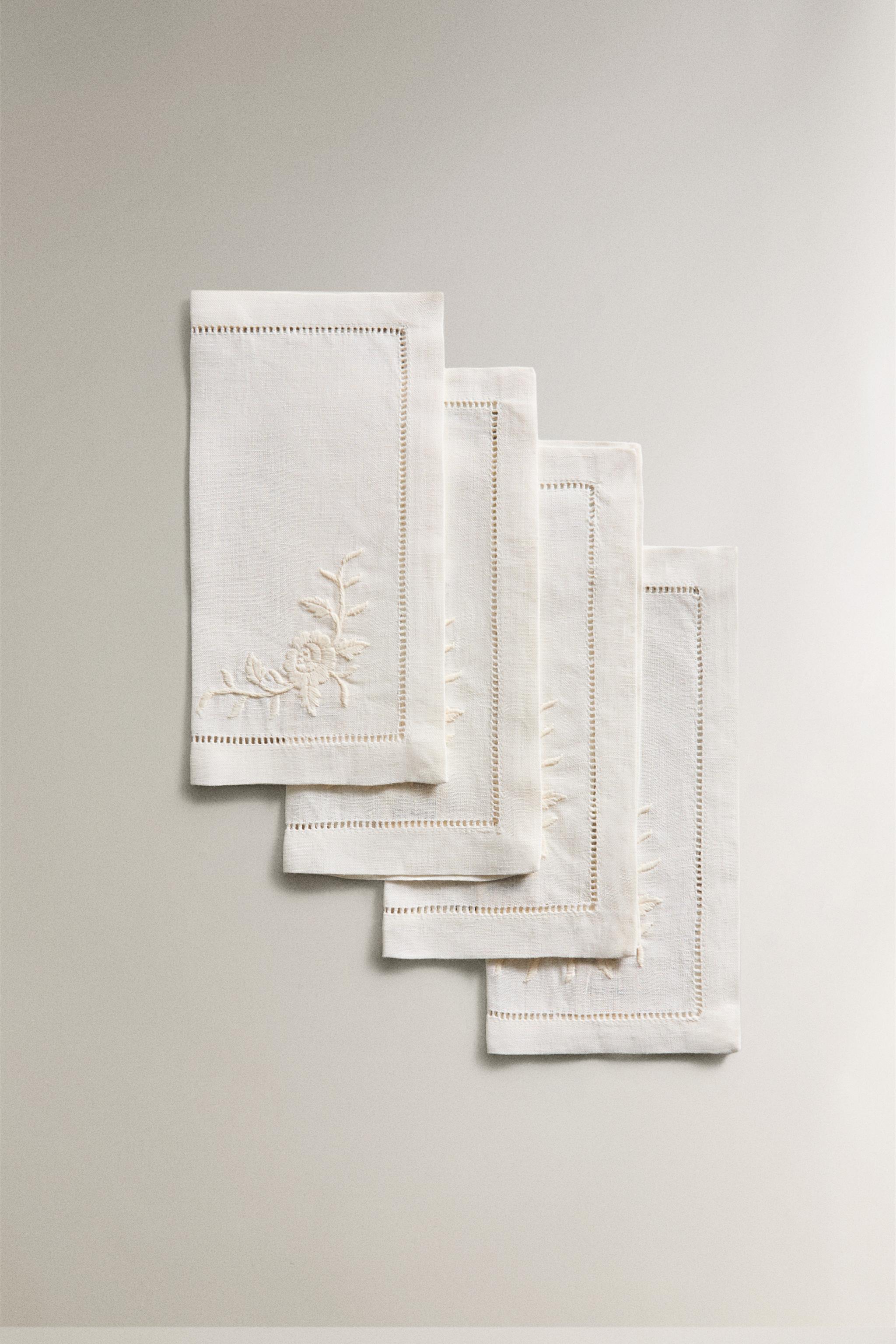 SET OF EMBROIDERED LINEN COCKTAIL NAPKINS (SET OF 4)