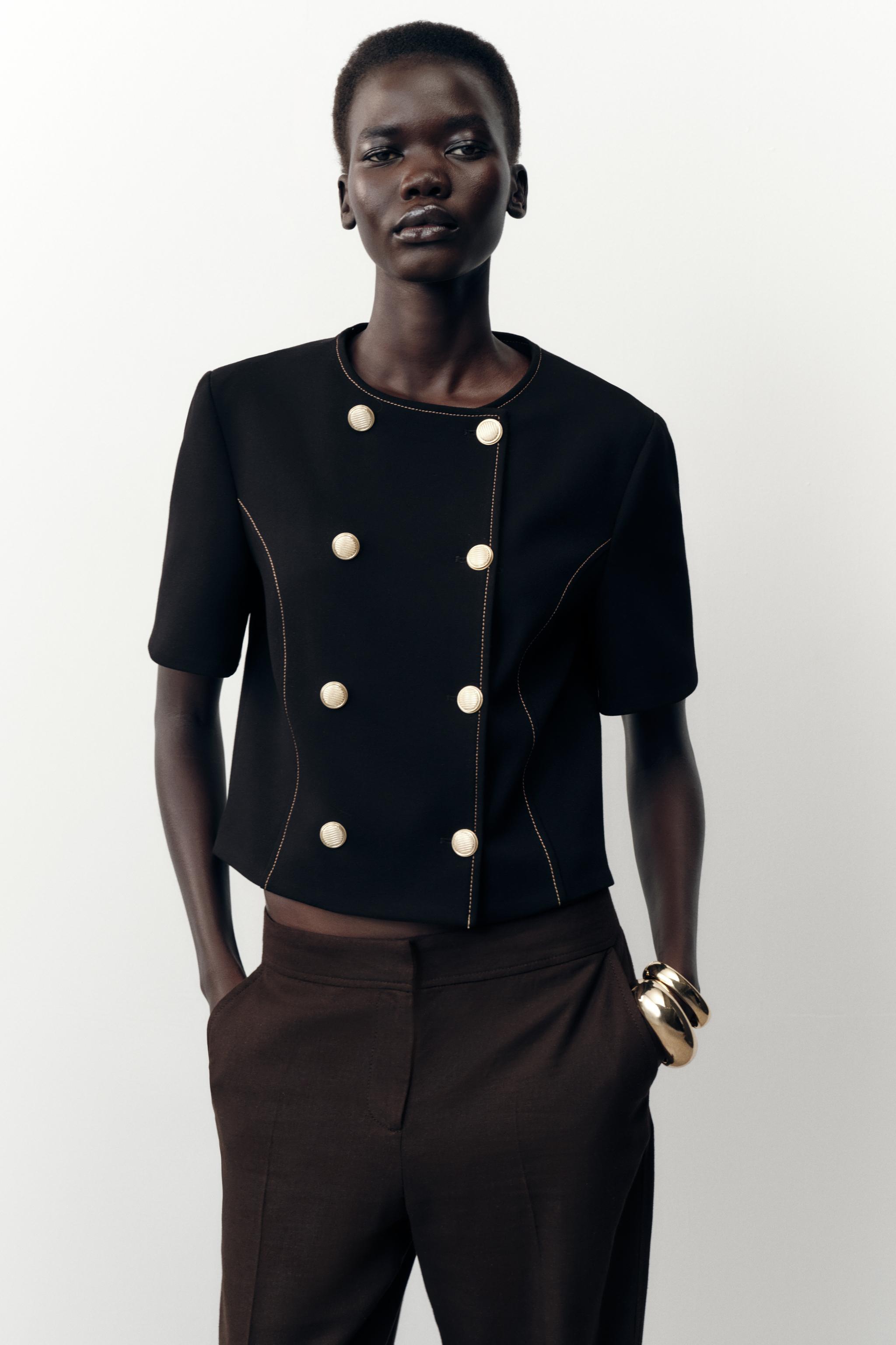 CONTRAST STITCHING SHORT SLEEVE BLAZER