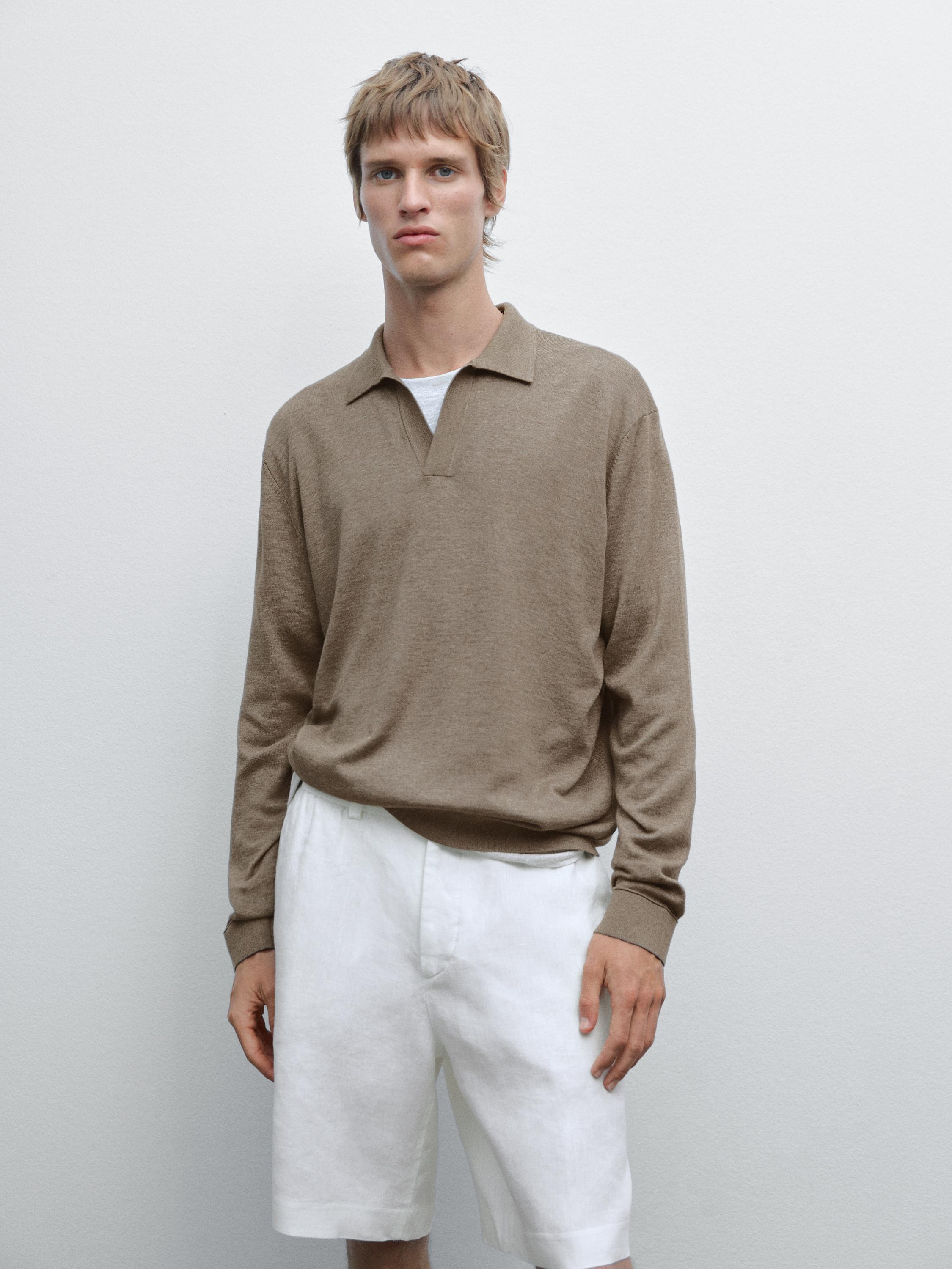 Knit sweater with a polo collar
