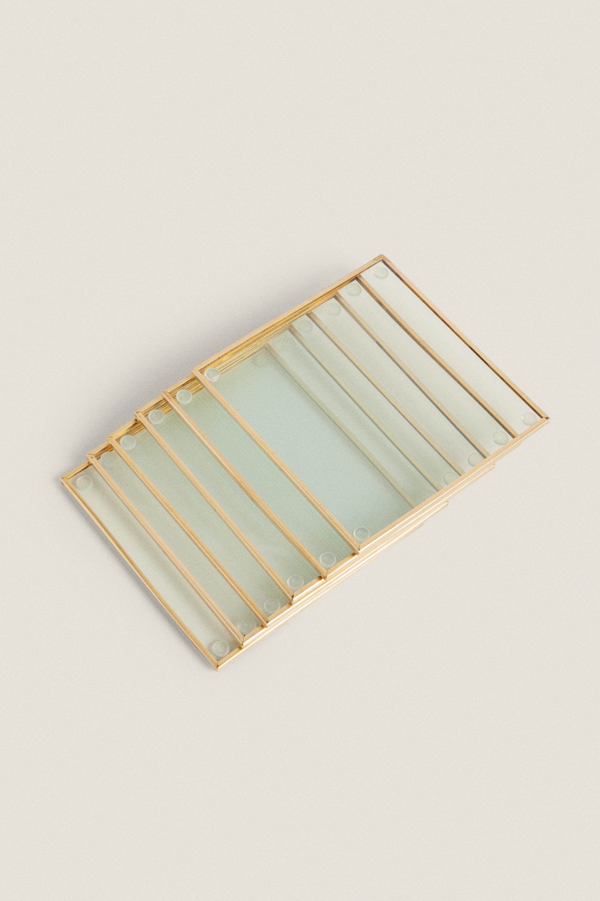 SET OF METAL AND GLASS COASTERS (SET OF 6)