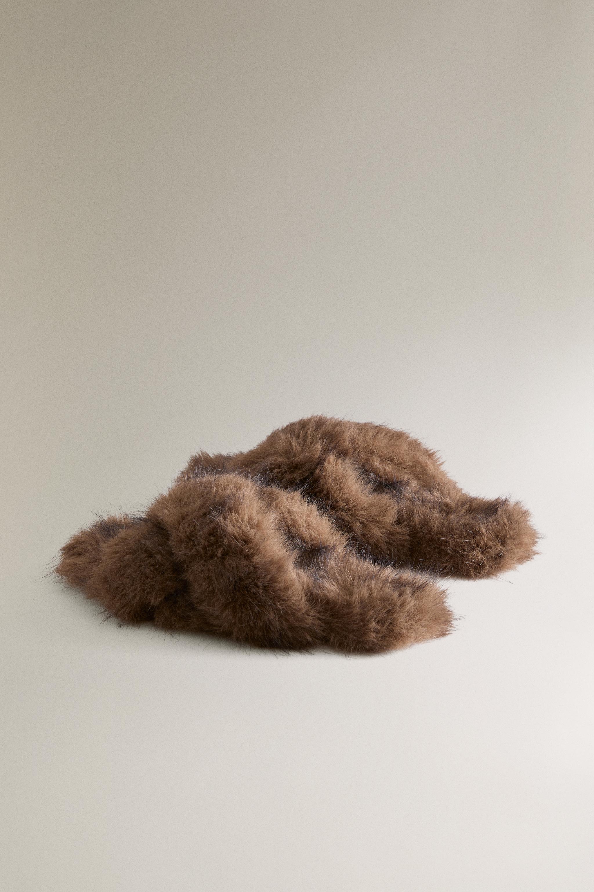 FAUX FUR CROSSOVER SANDALS