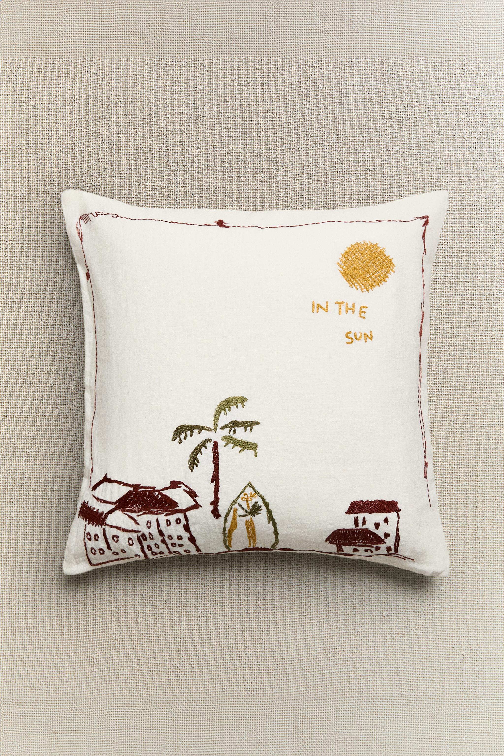 EMBROIDERED COASTAL THROW PILLOW COVER