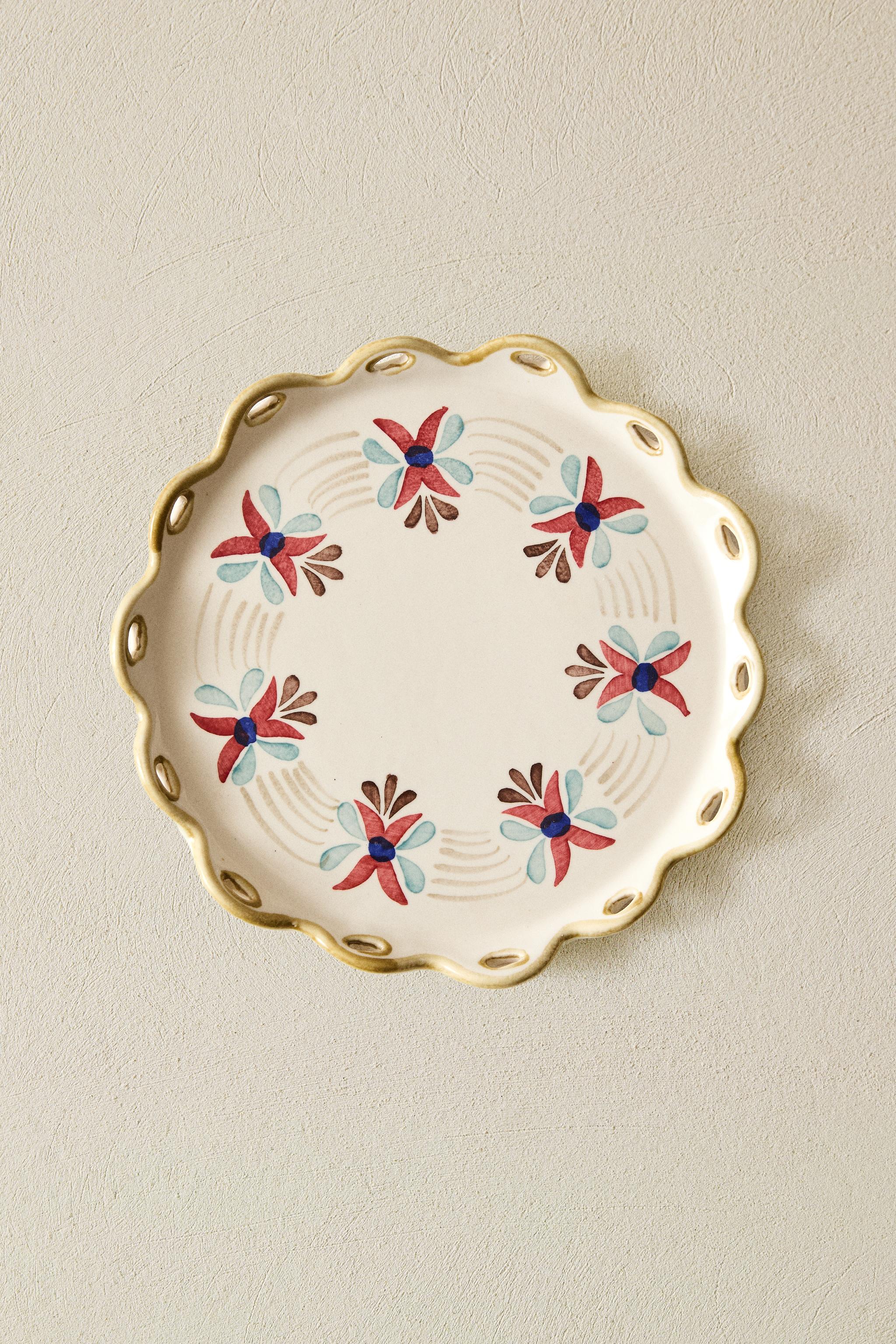 CERAMIC FLORAL DESSERT PLATE