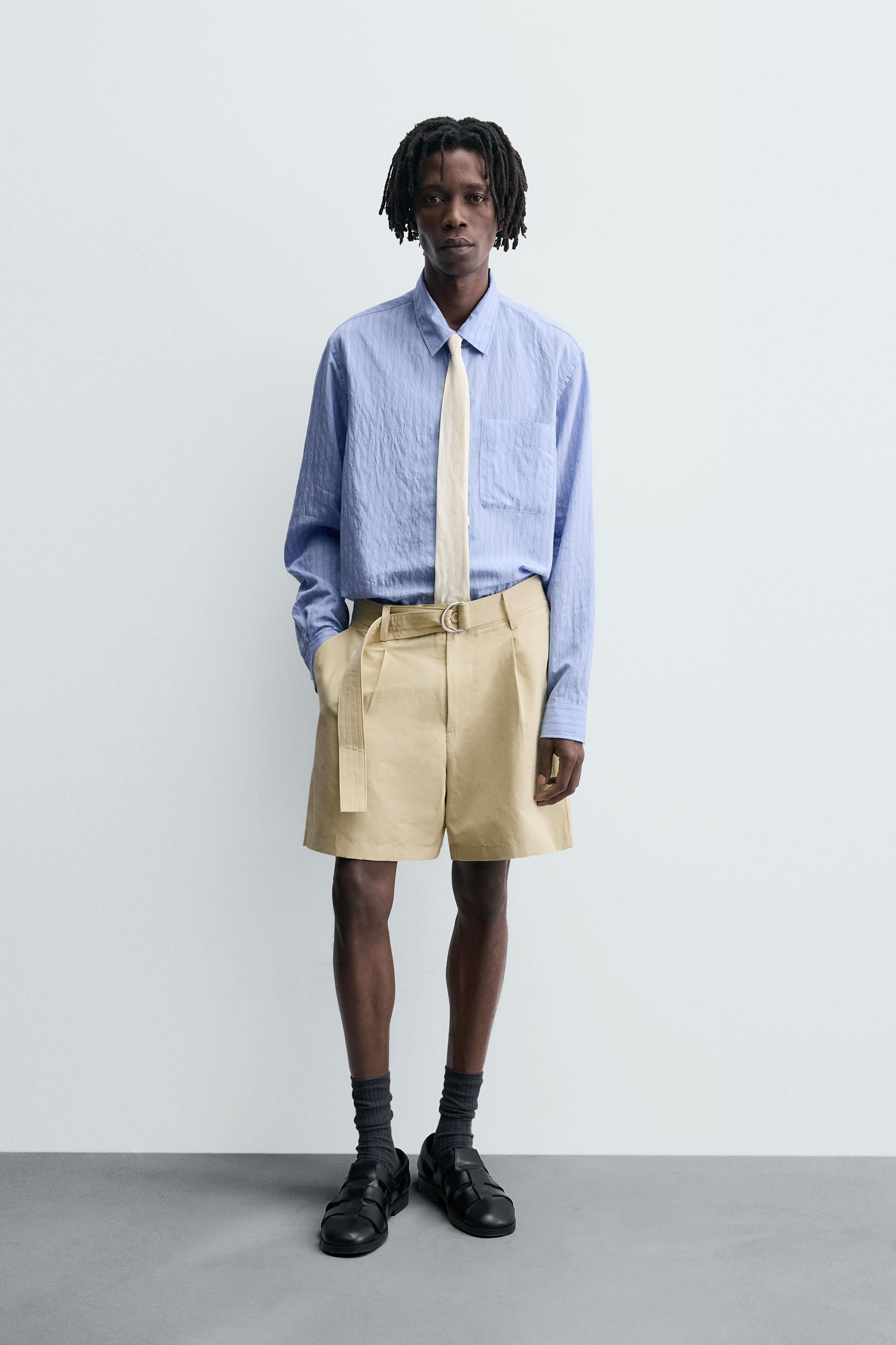 COTTON LINEN BELTED SHORTS