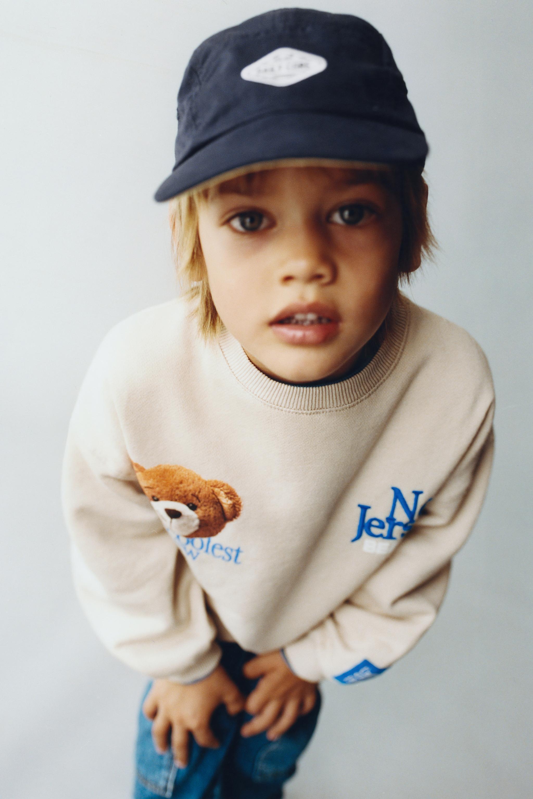 BEAR PRINT AND EMBROIDERED TEXT SWEATSHIRT