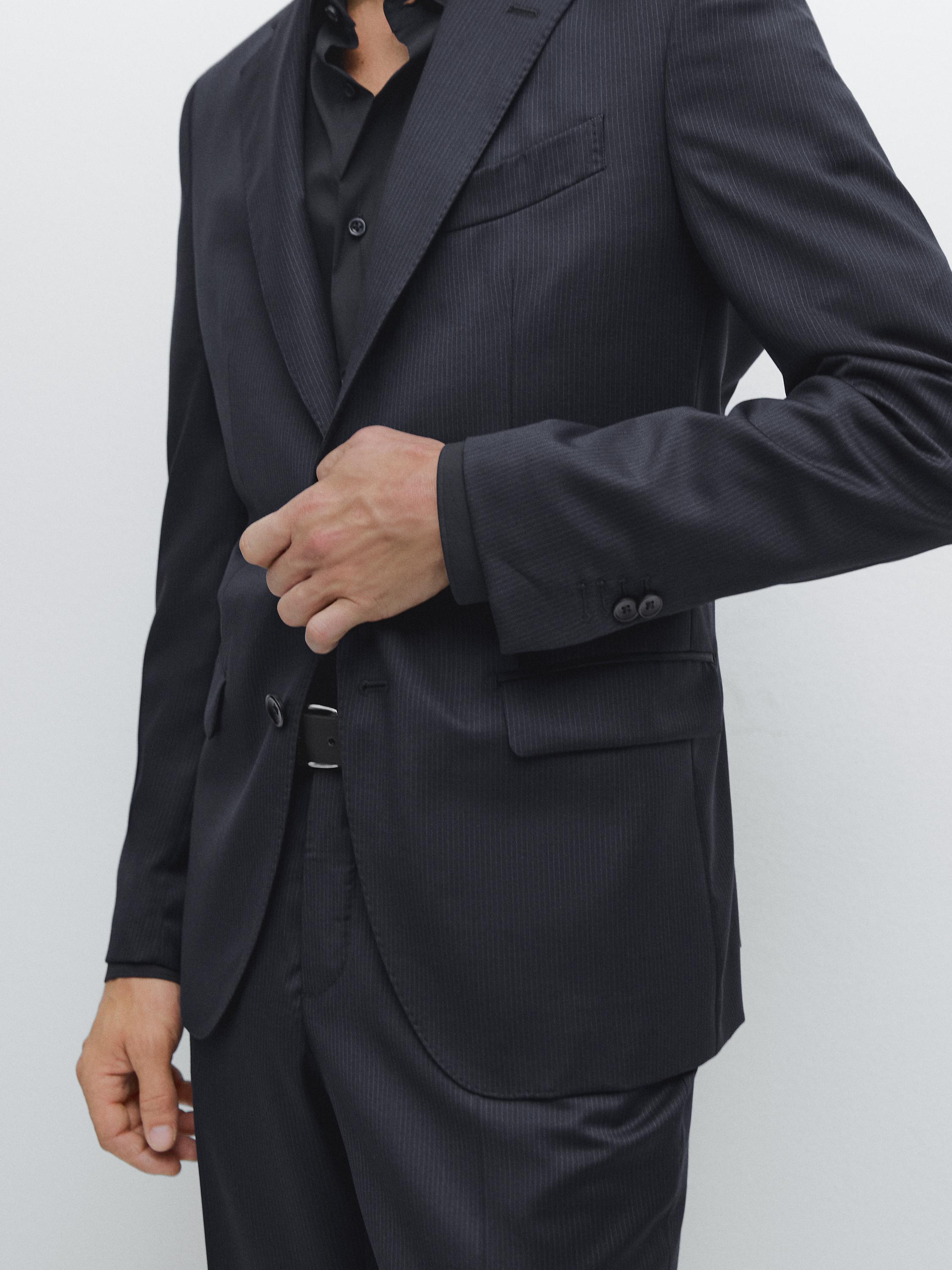 Pinstripe wool suit blazer