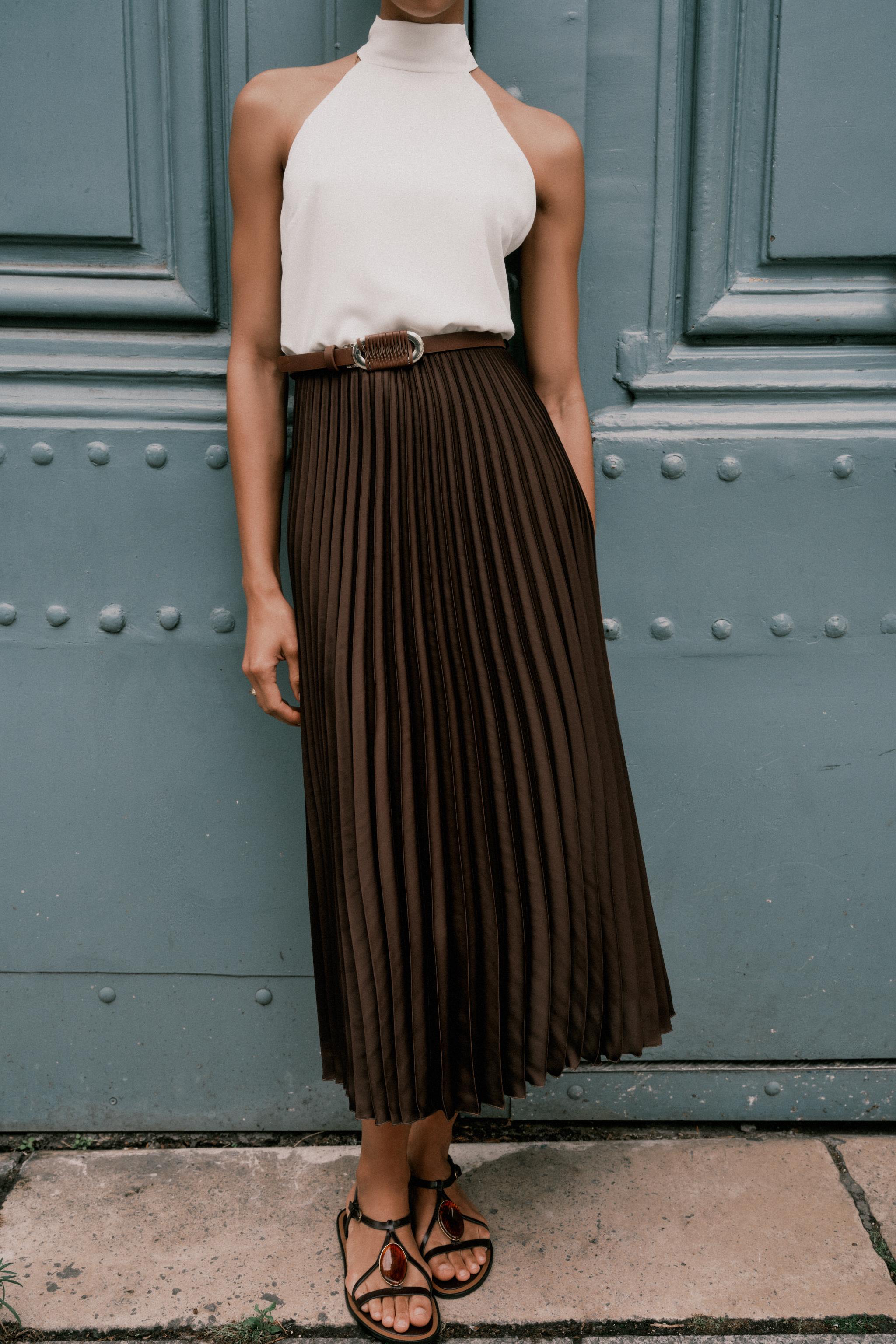 PLEATED COMBINATION MIDI DRESS