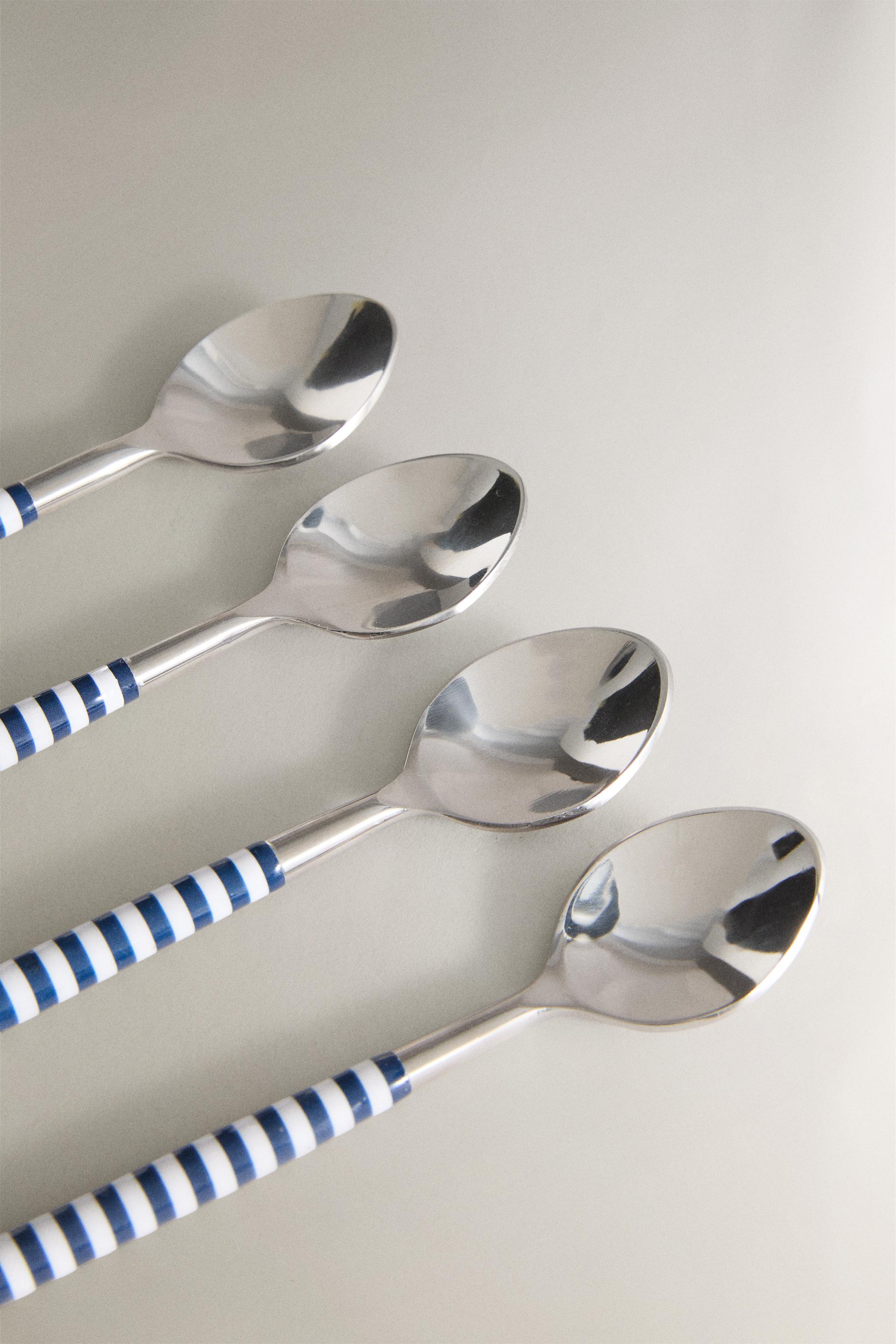 SET OF DESSERT SPOONS WITH STRIPED HANDLES (SET OF 4)