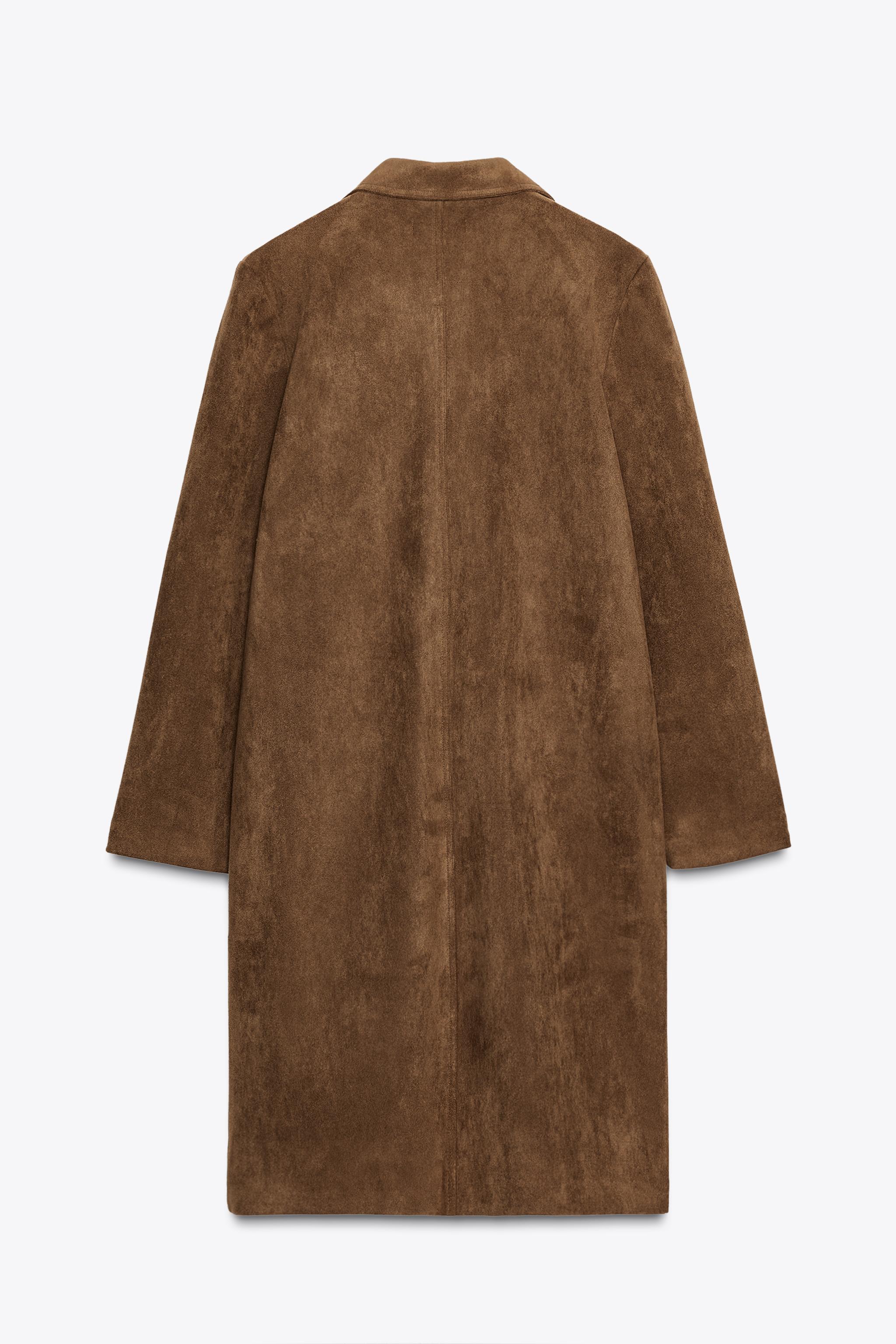 FAUX SUEDE FROCK COAT WITH BROOCH