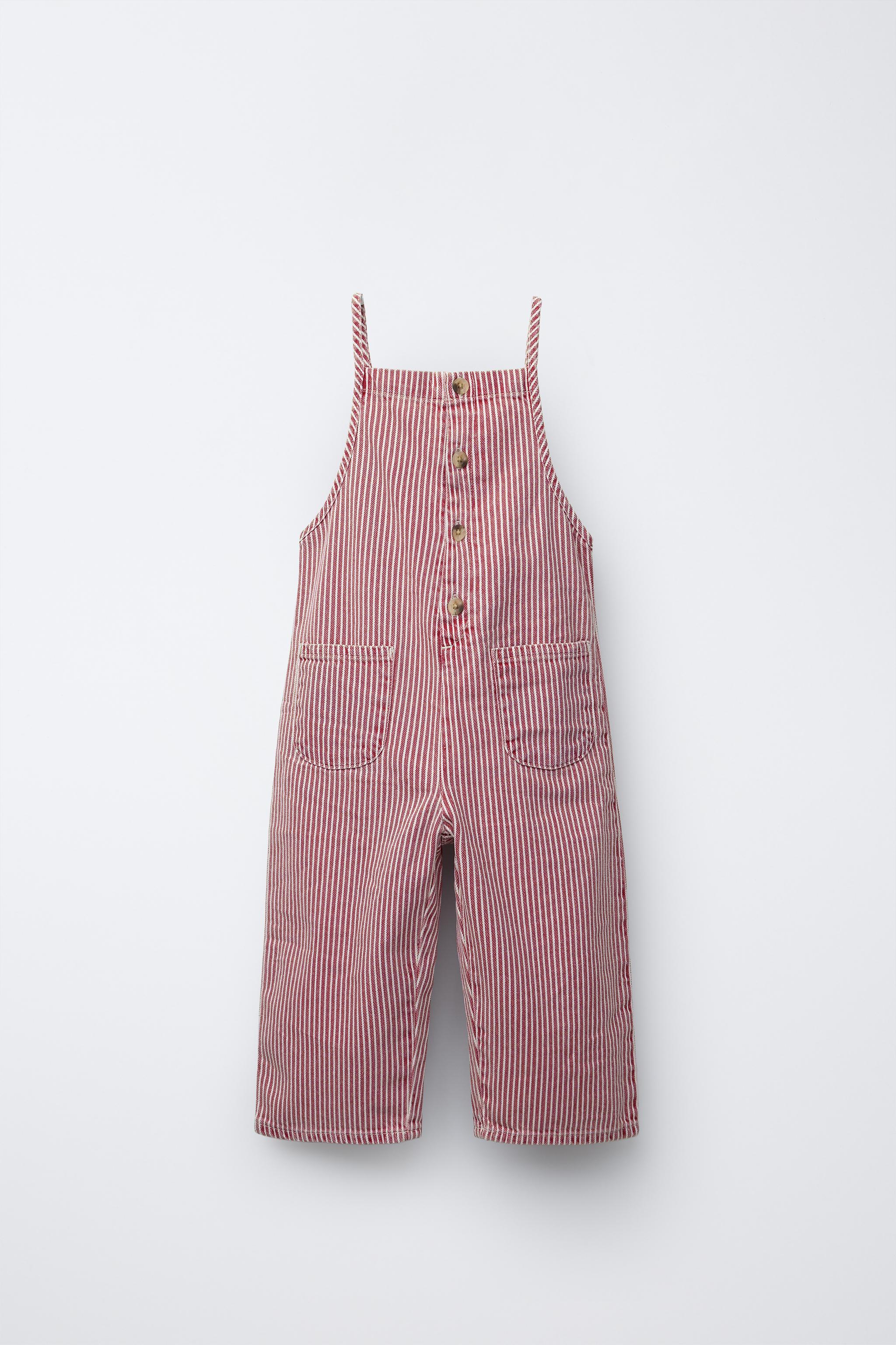 STRIPED TWILL LONG OVERALLS