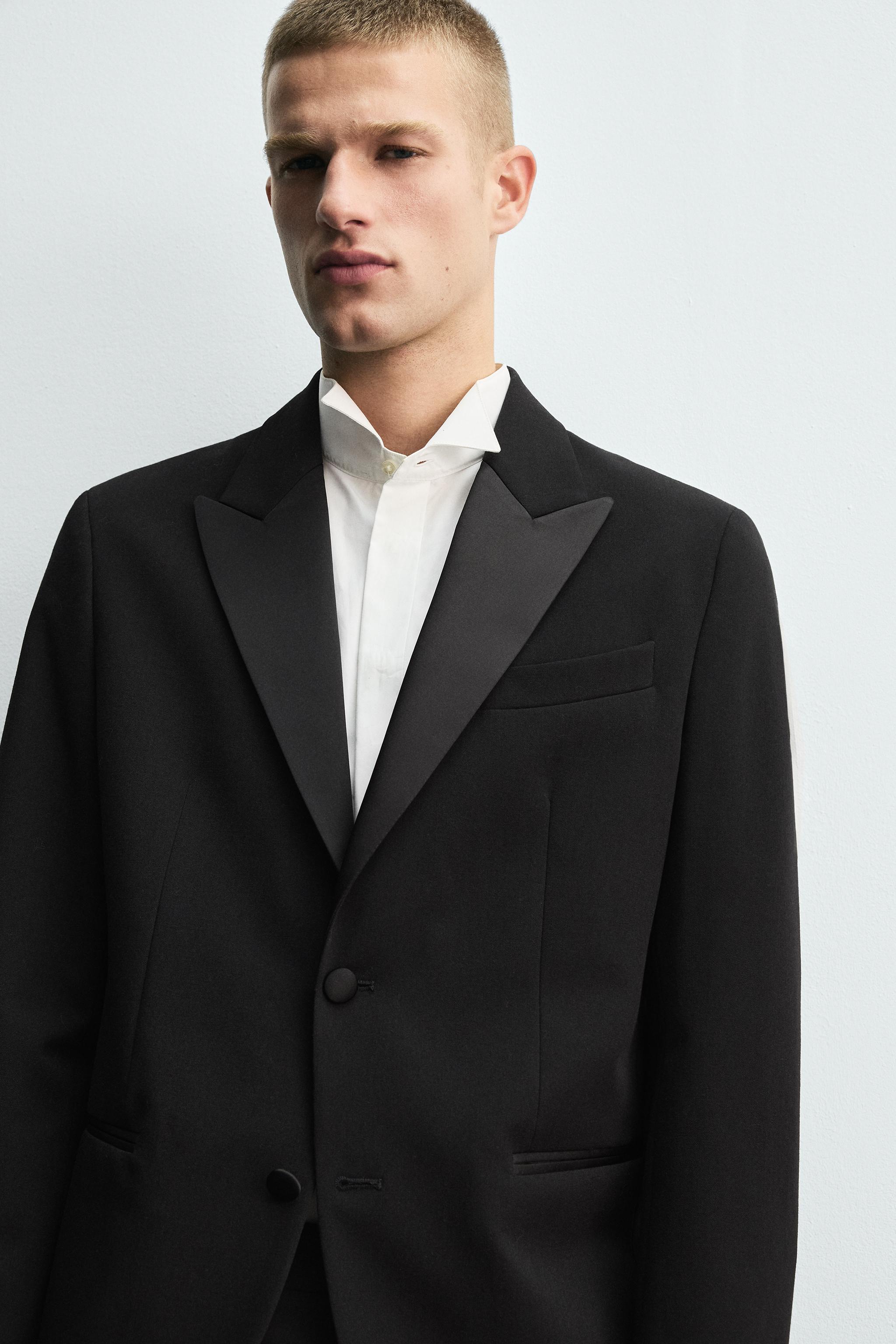 WOOL BLEND TUXEDO SUIT BLAZER