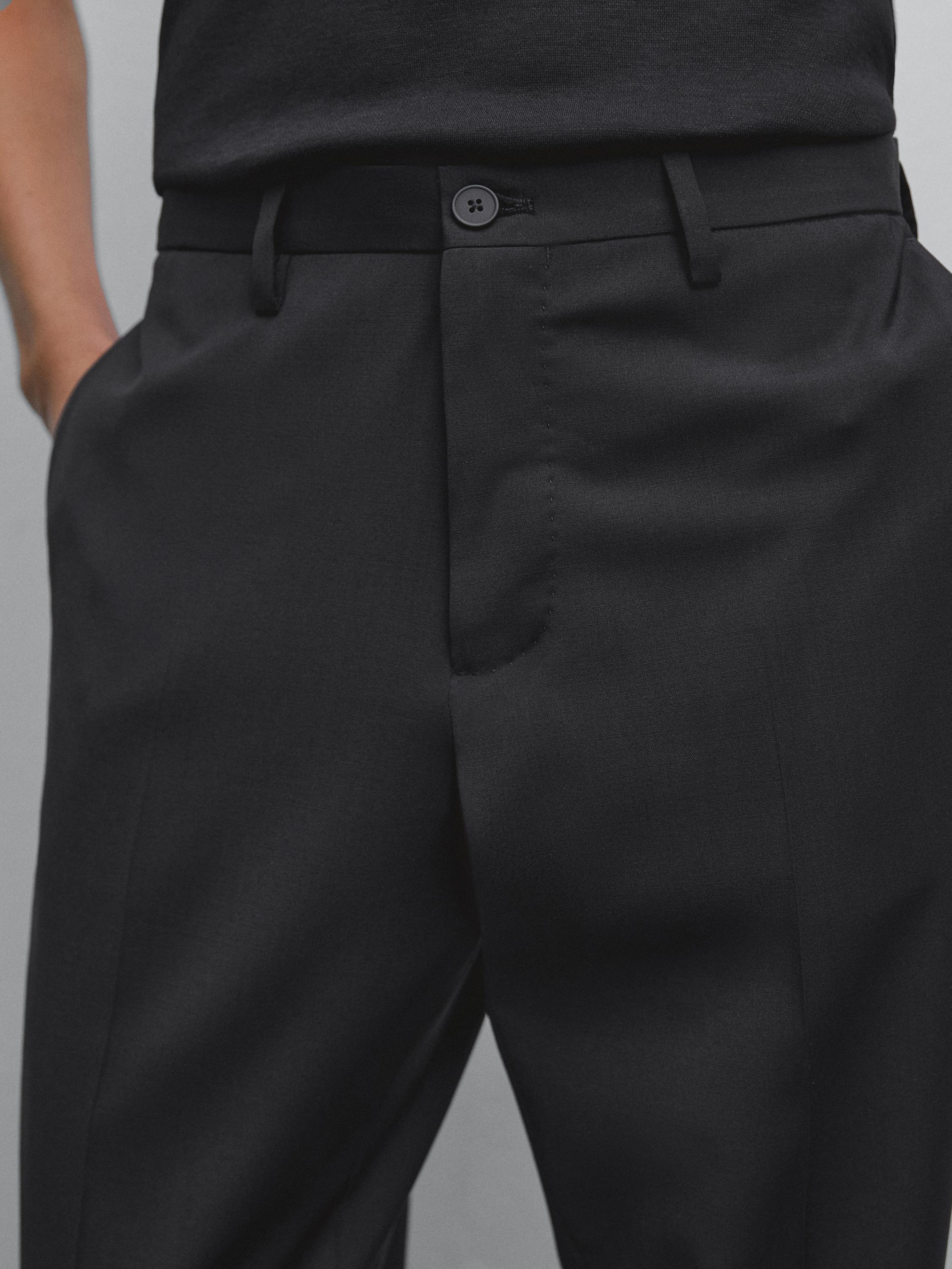 Plain 100% wool suit trousers