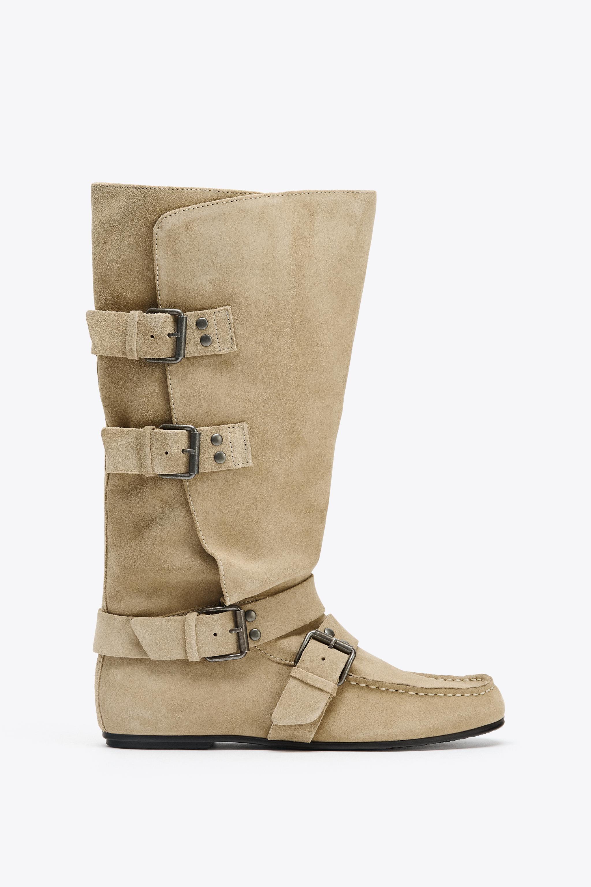BUCKLED SPLIT LEATHER BOOTS