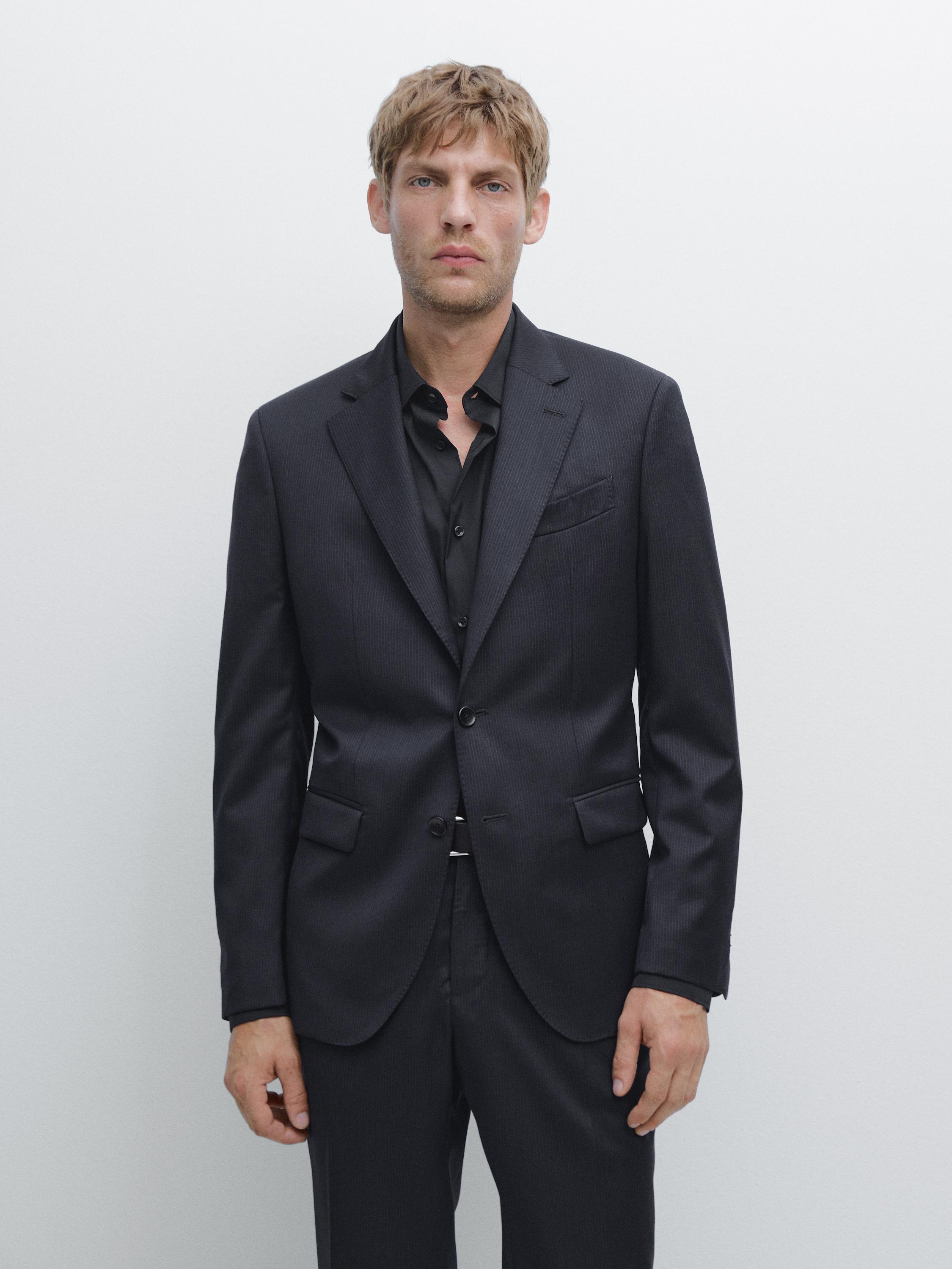 Pinstripe wool suit blazer