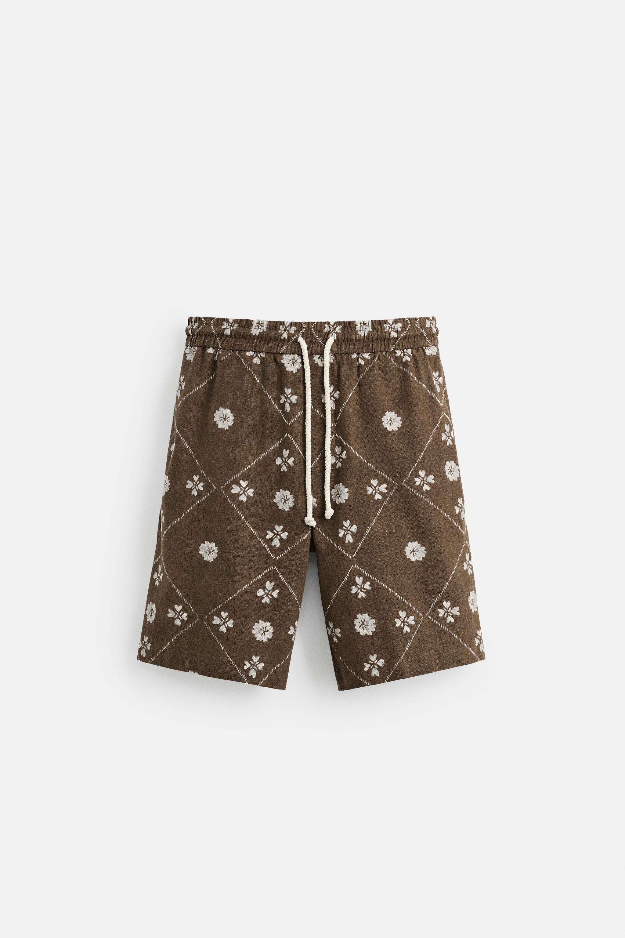 CONTRAST PRINT BERMUDA SHORTS