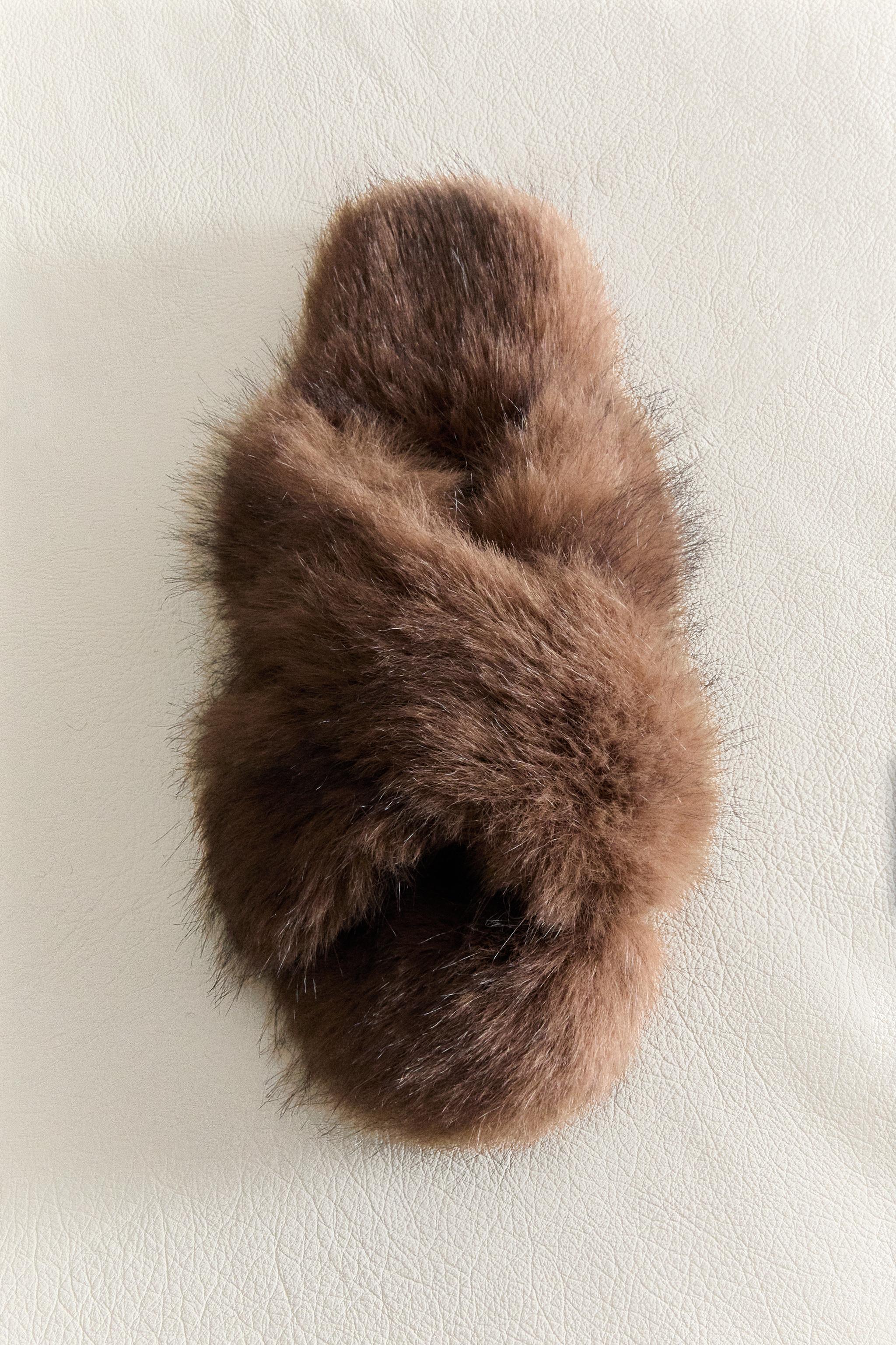 FAUX FUR CROSSOVER SANDALS