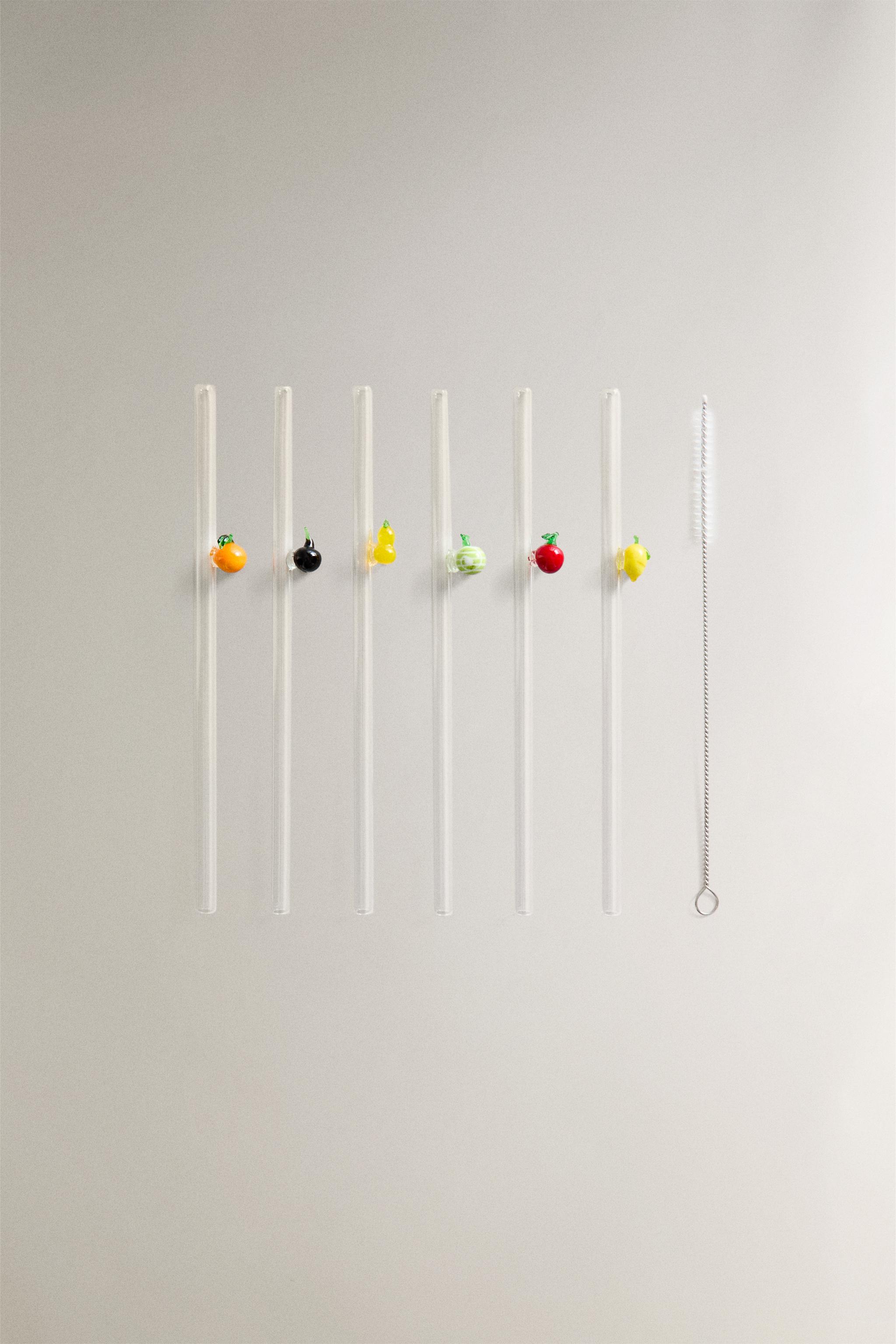 SET OF GLASS STRAWS WITH FRUIT FIGURES (SET OF 6)