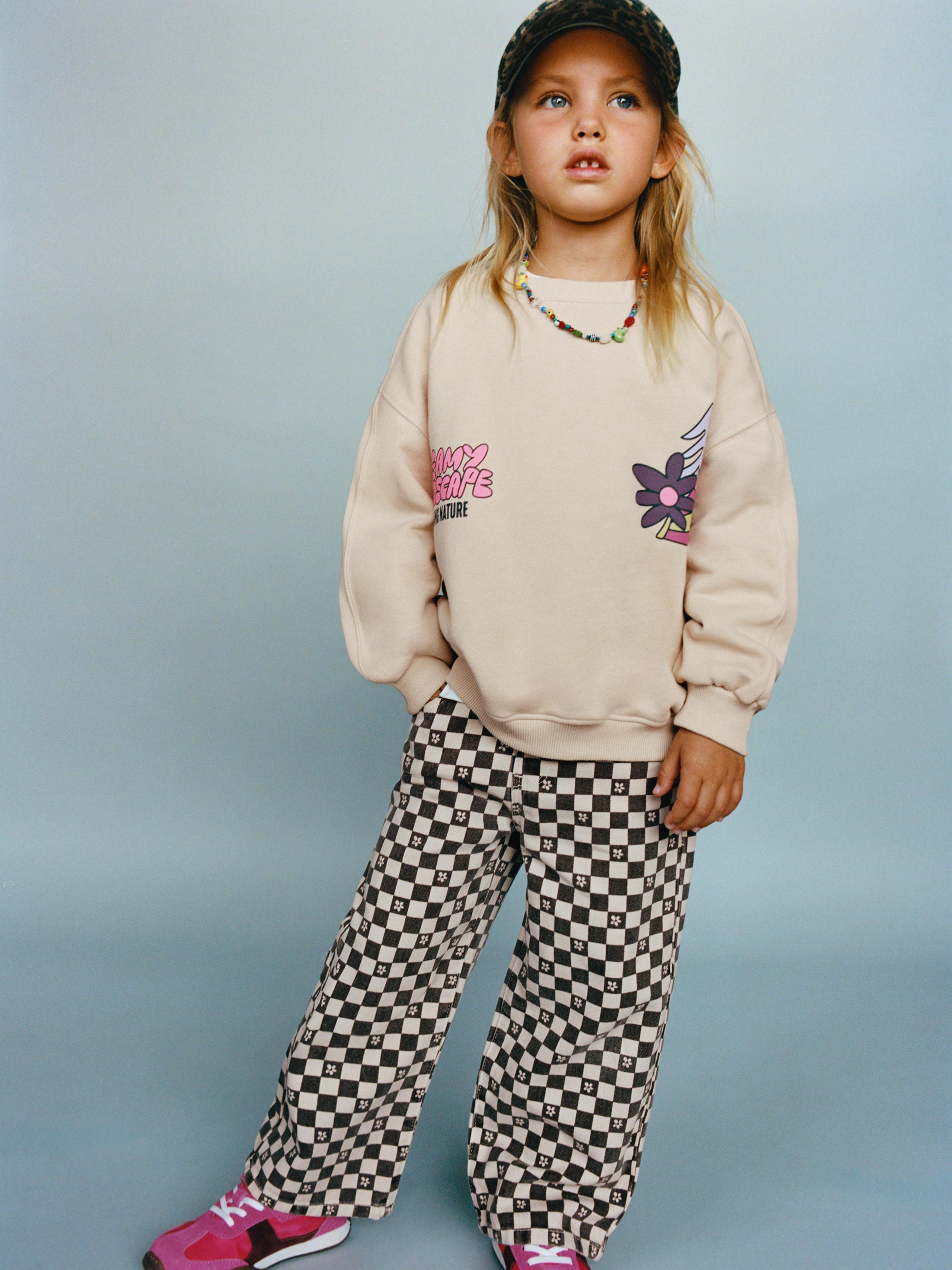 TWILL CULOTTE PANTS WITH CHECKERBOARD PRINT