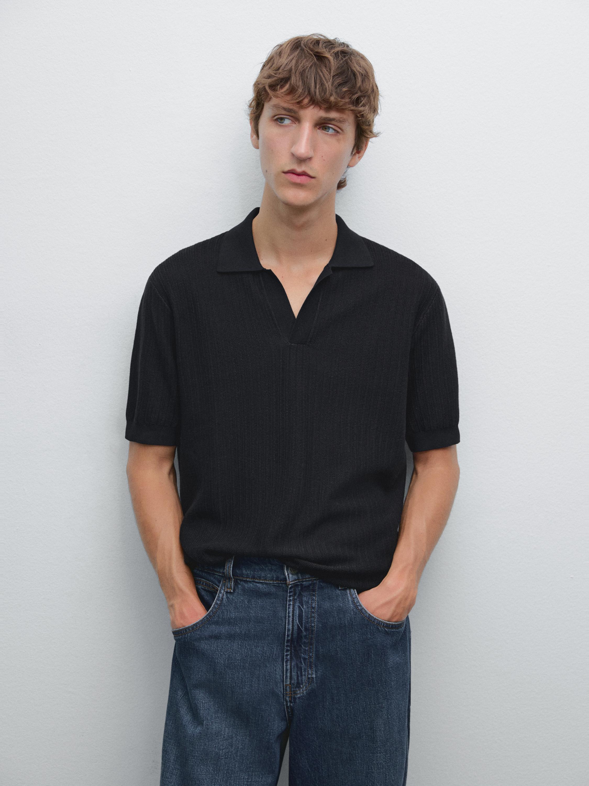 Short sleeve jacquard knit polo shirt