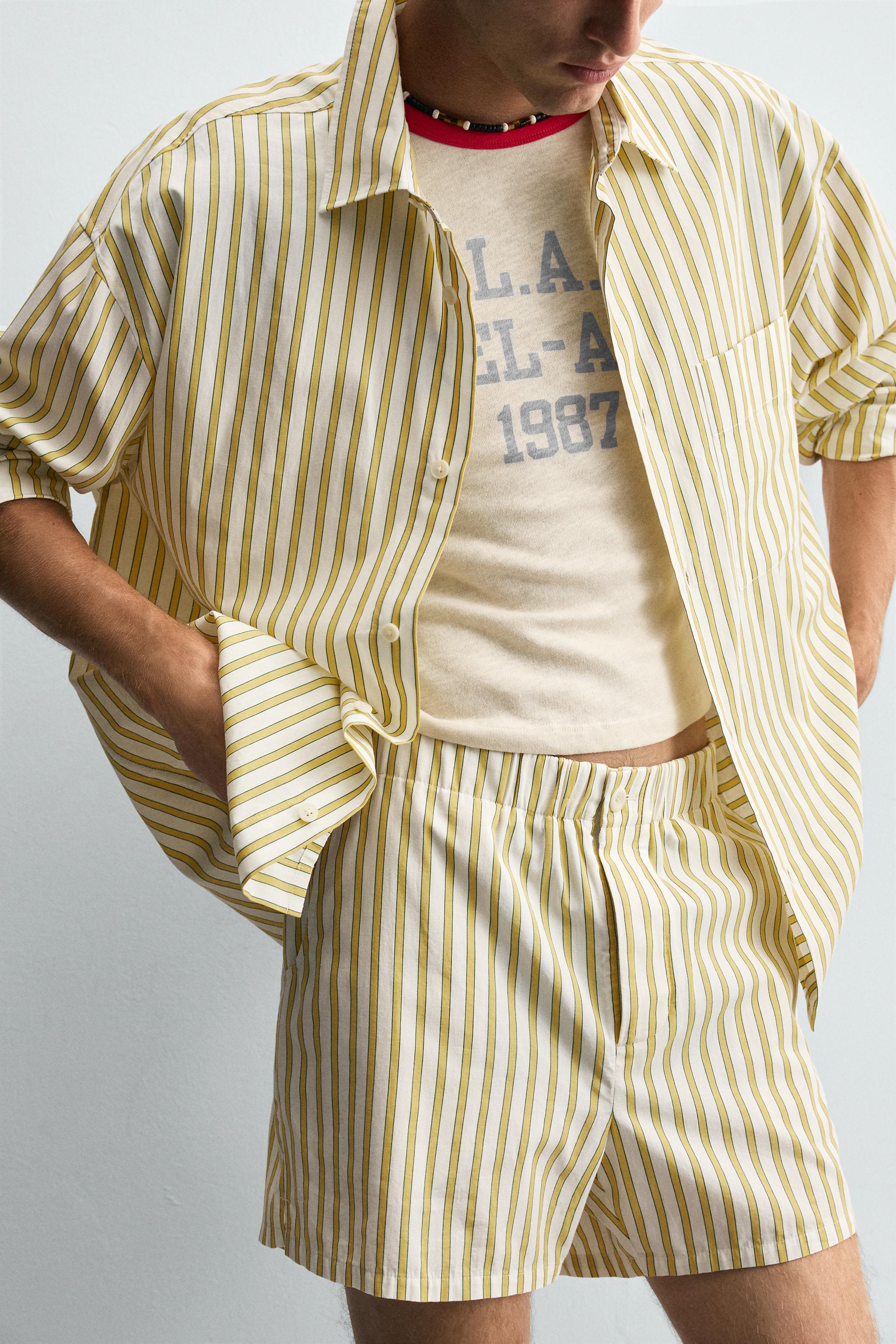 STRIPED EMBROIDERED SHORTS