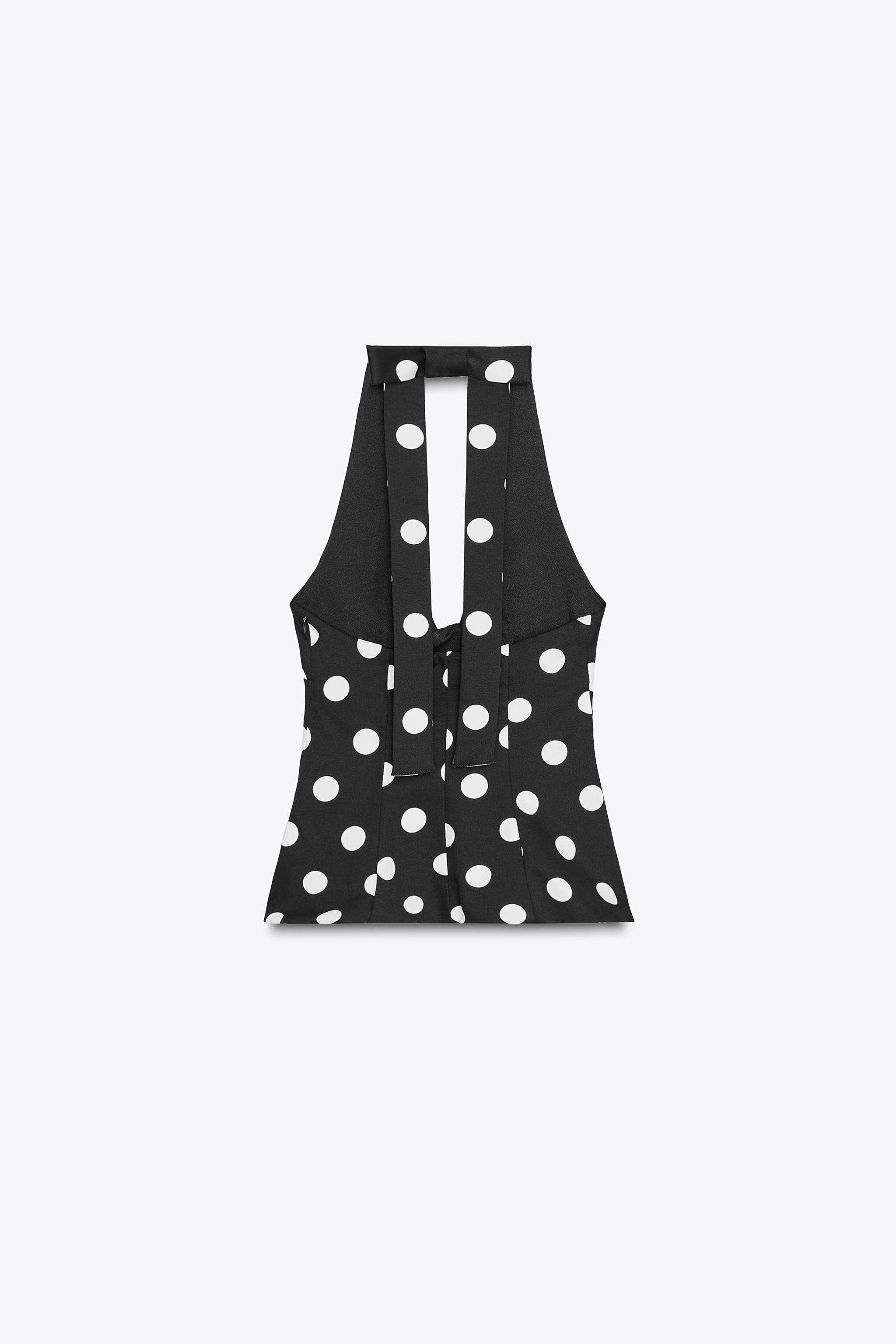 POLKA DOT HALTER BACK BOW TOP