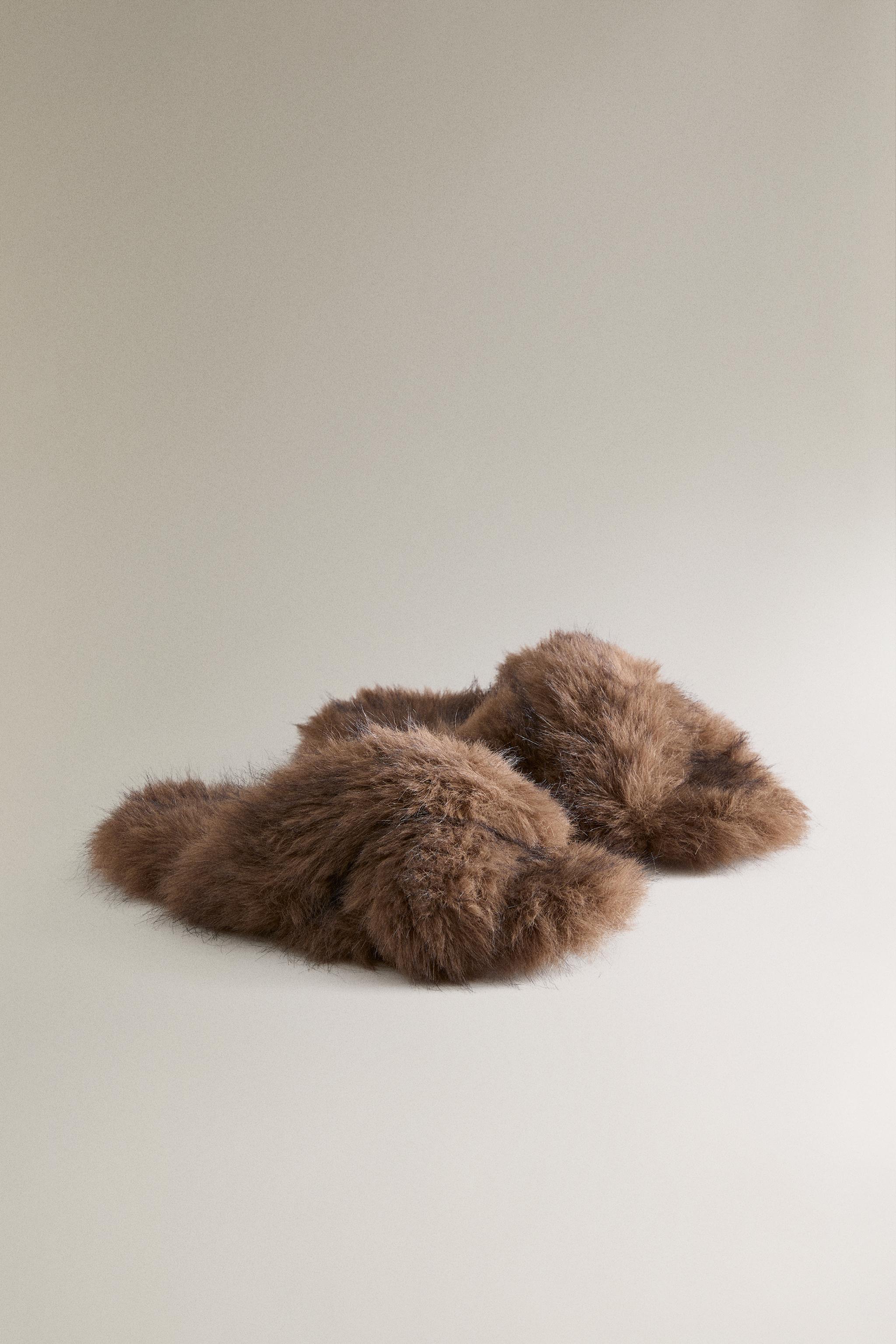 FAUX FUR CROSSOVER SANDALS