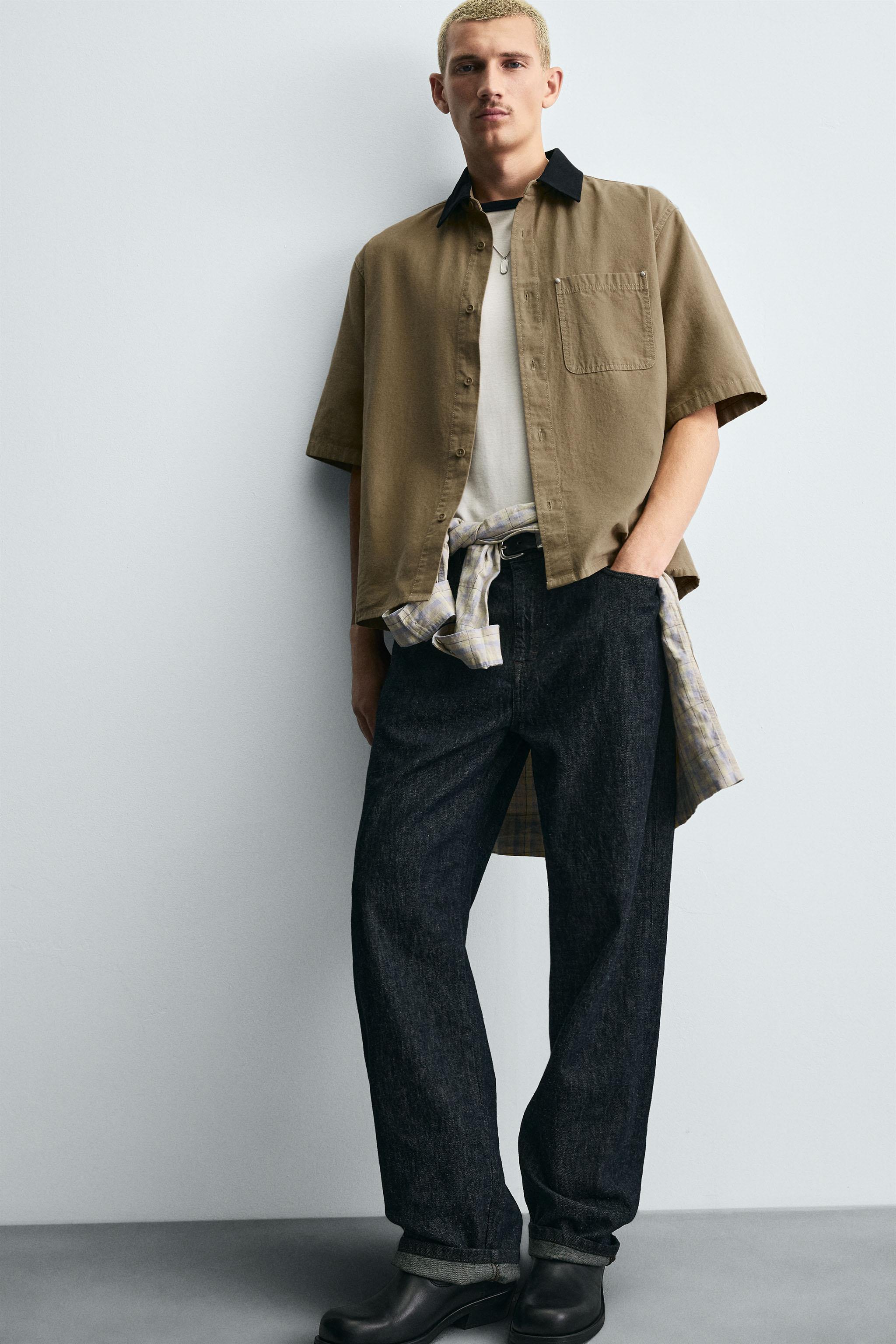 RELAXED FIT CONTRAST COLLAR SHIRT