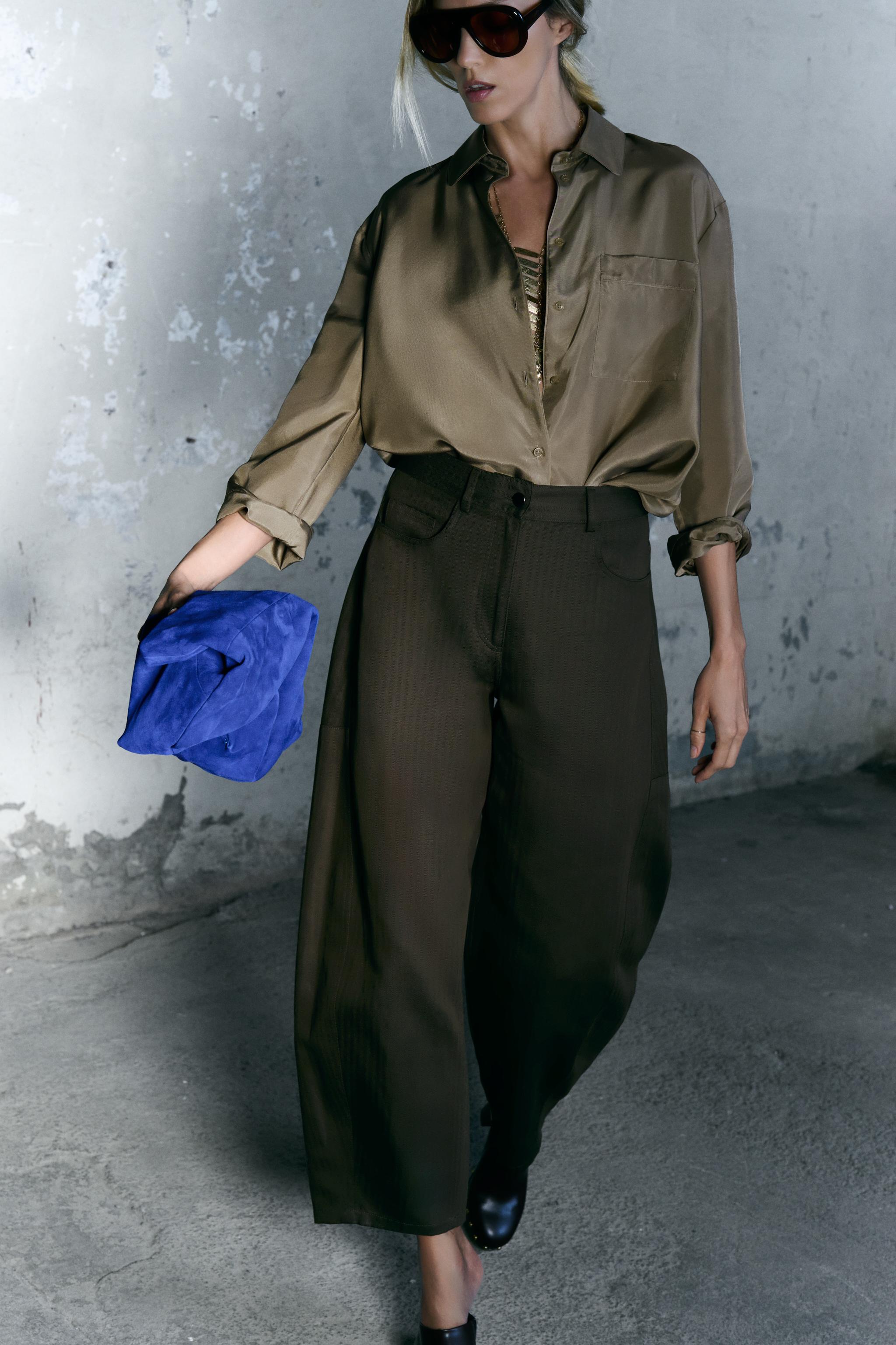 ZW COLLECTION HERRINGBONE WIDE-LEG PANTS