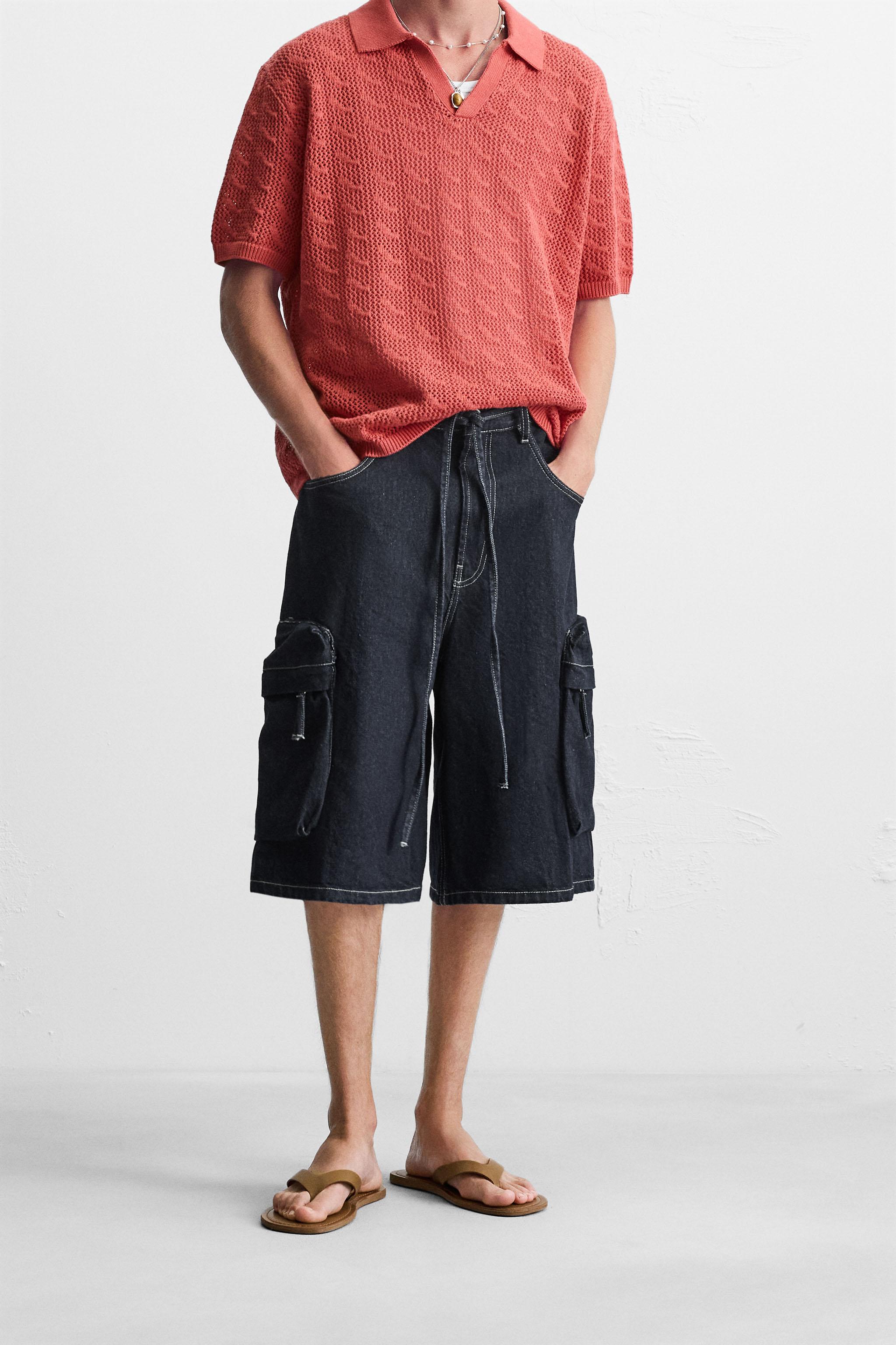 WIDE FIT DENIM CARGO SHORTS