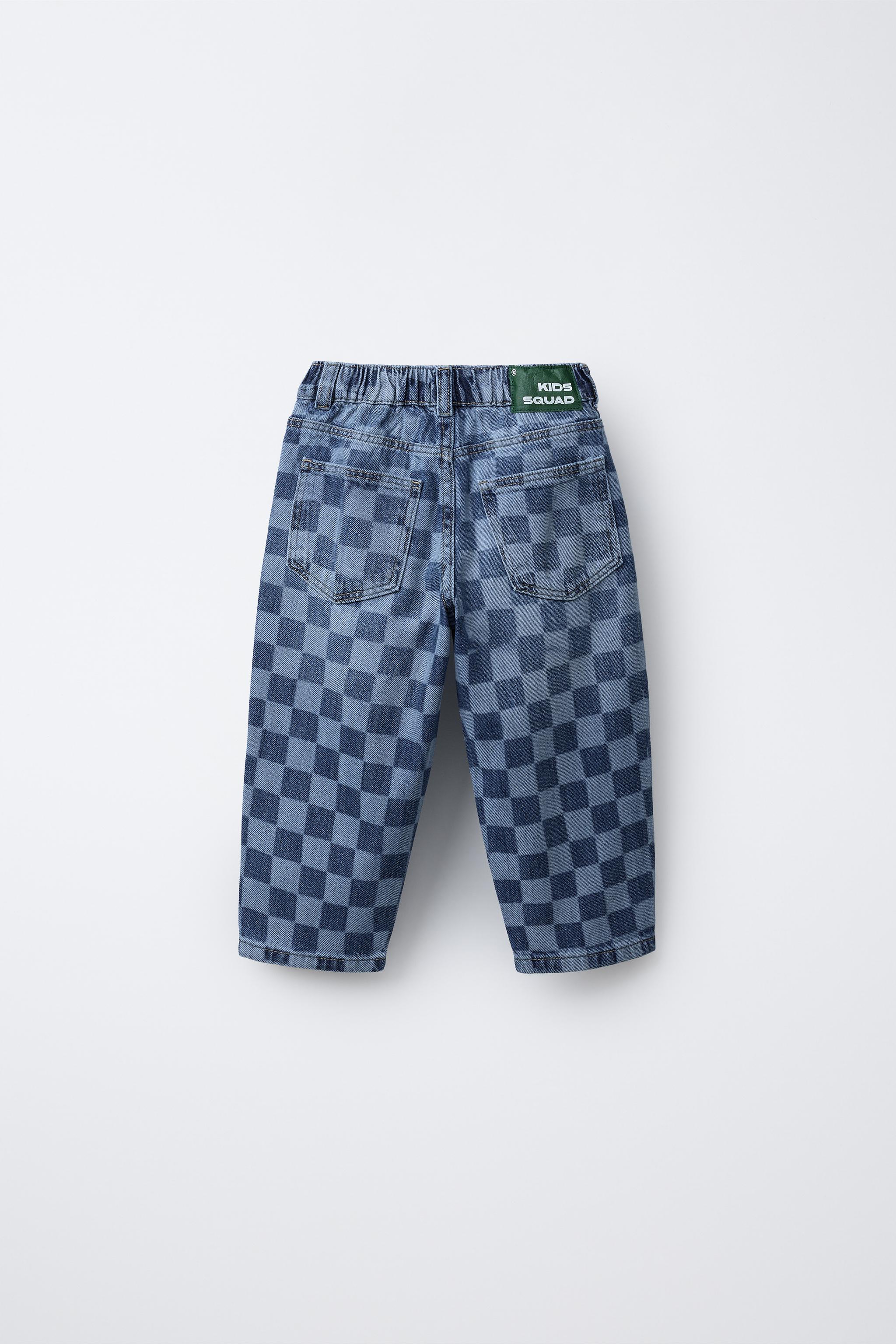CHECKERBOARD STRAIGHT JEANS