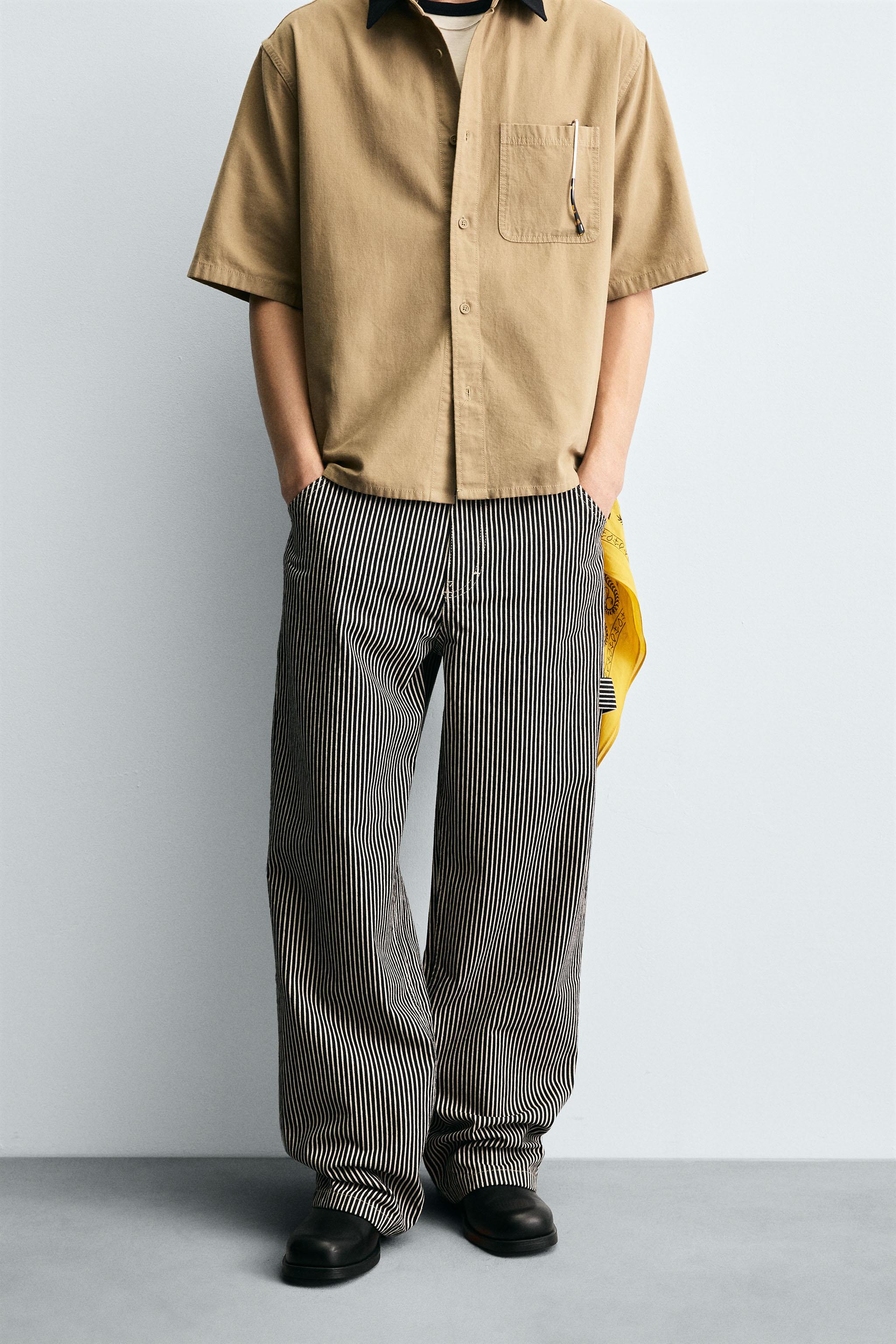 STRIPED BAGGY FIT CARPENTER PANTS