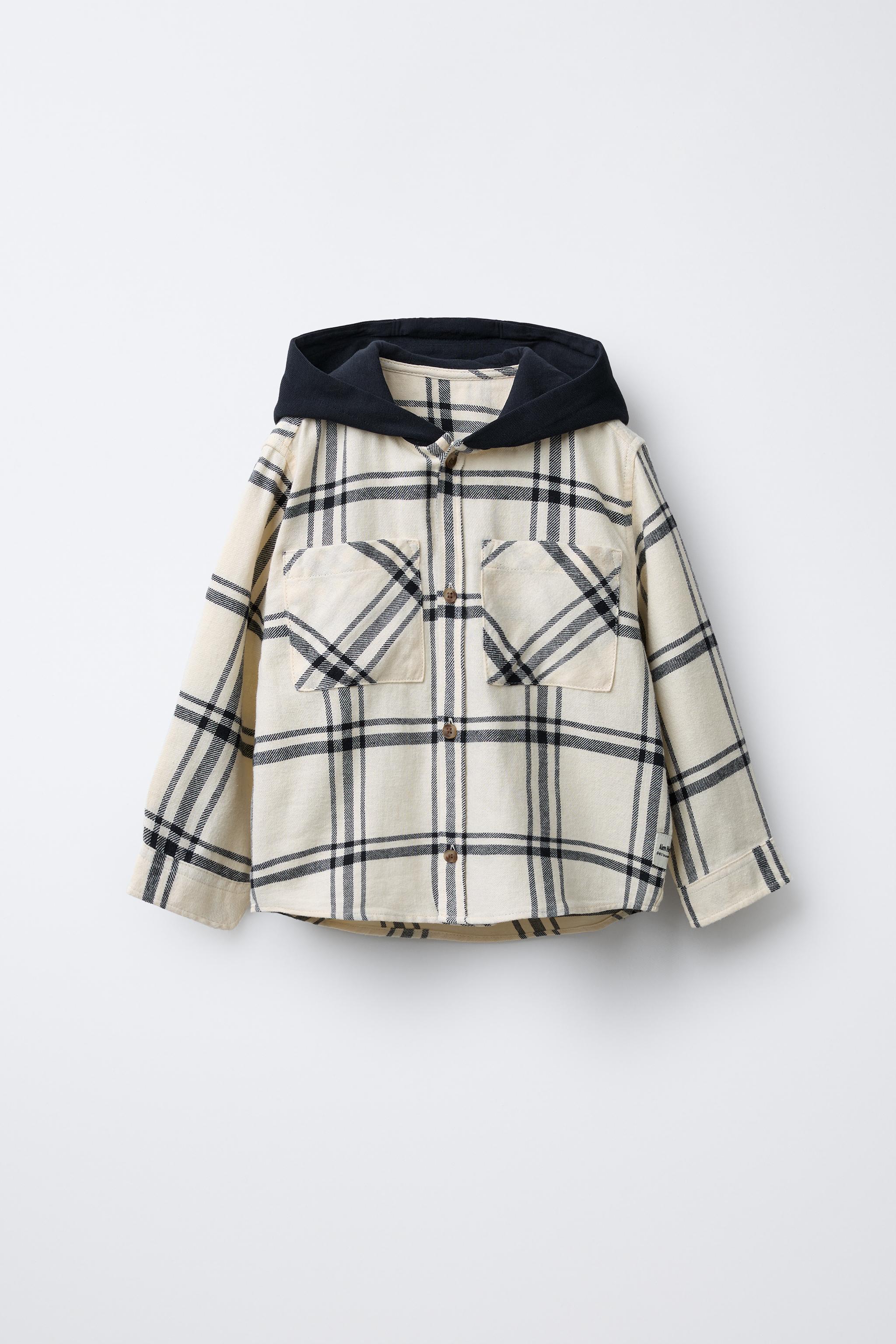 PLAID HOODED FLANNEL SHIRT