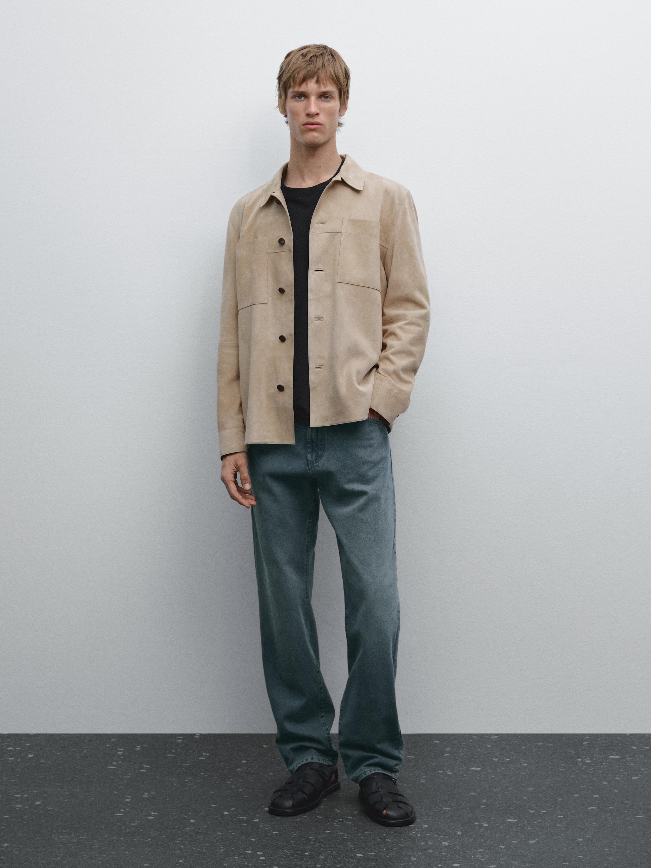 Suede leather overshirt