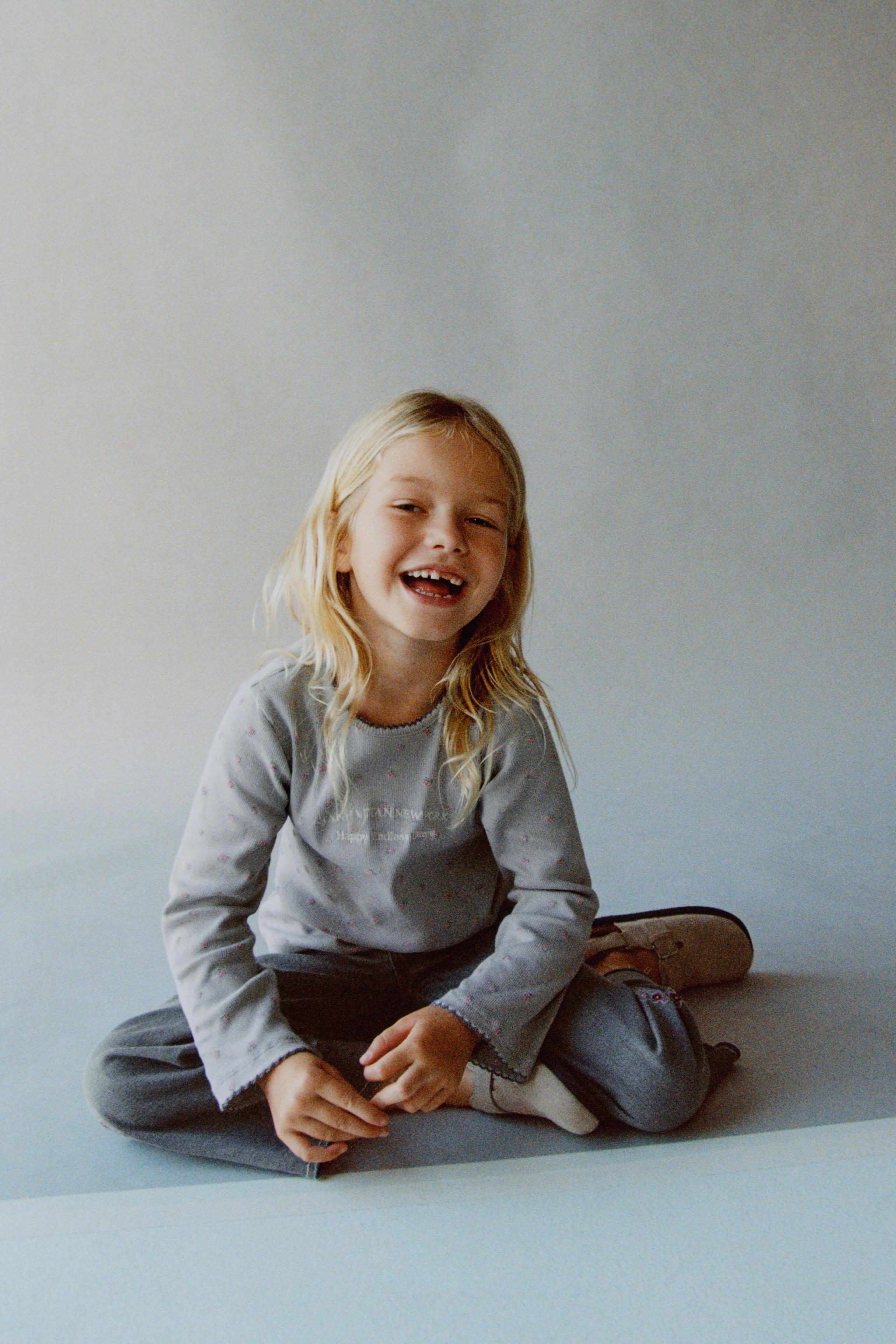 FLORAL TEXT EMBROIDERED RIBBED T-SHIRT