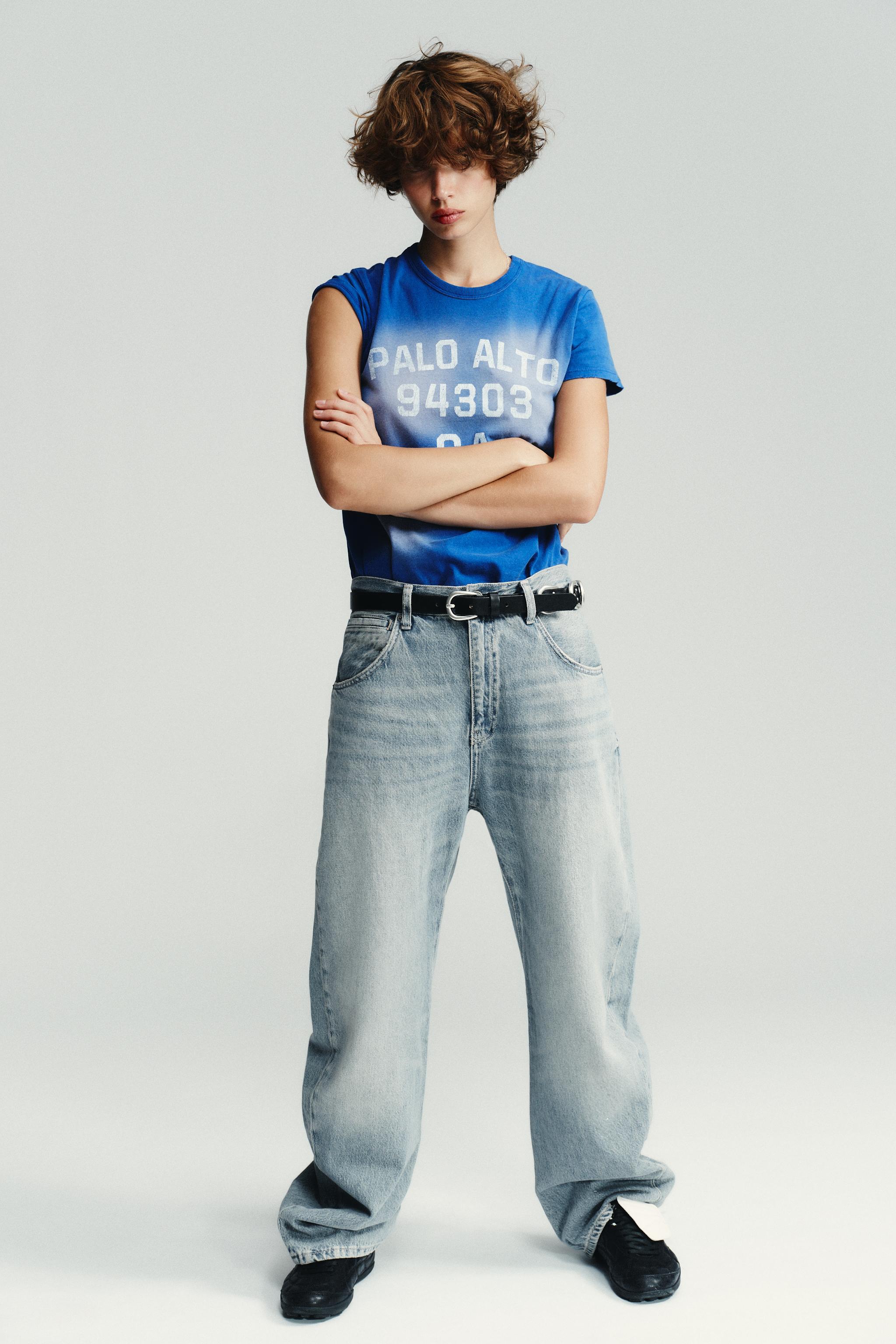 WASHED EFFECT TEXT T-SHIRT