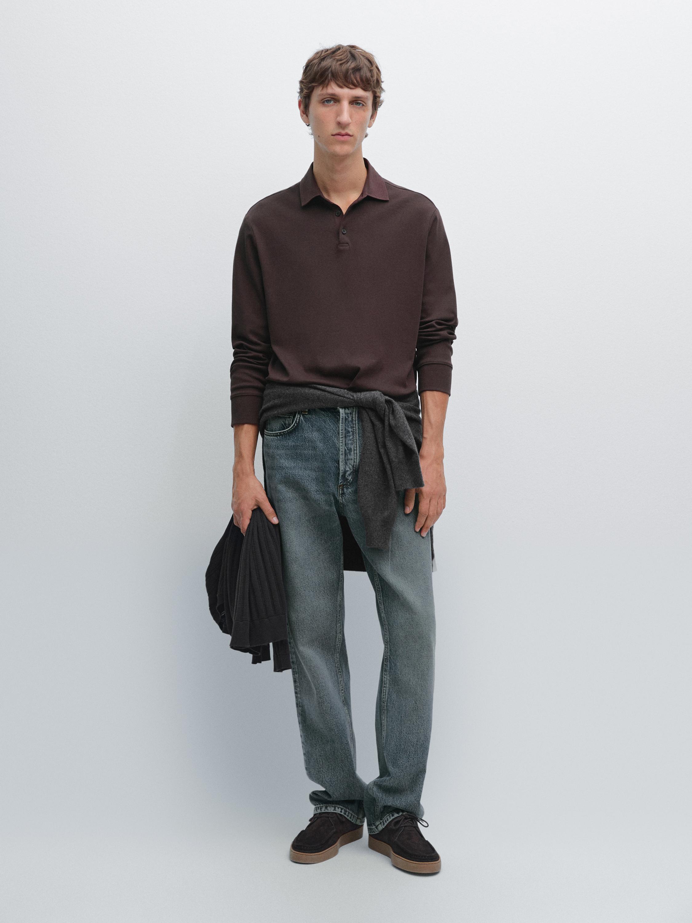 Long sleeve polo shirt with contrast collar