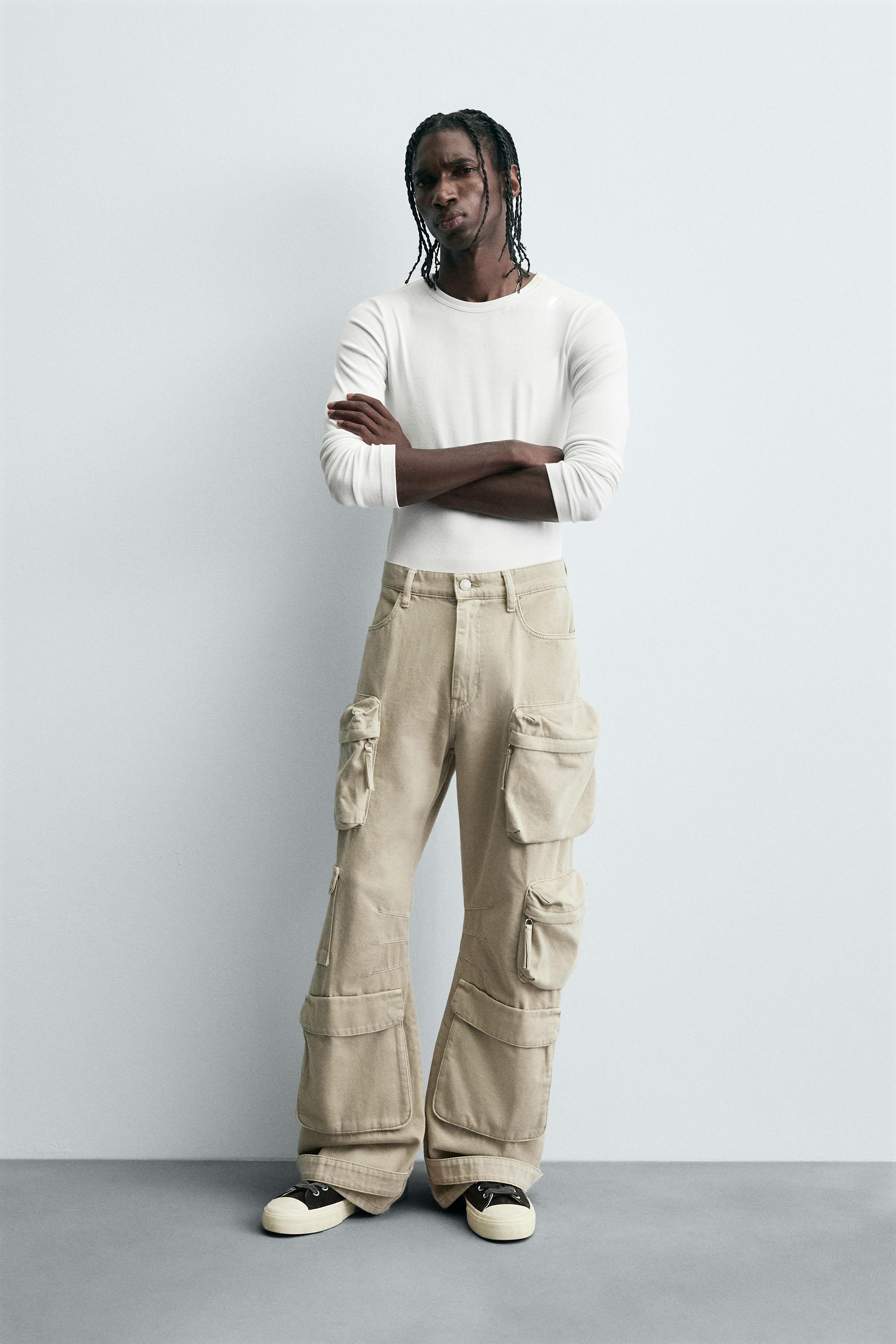 DENIM CARGO PANTS WITH POCKETS