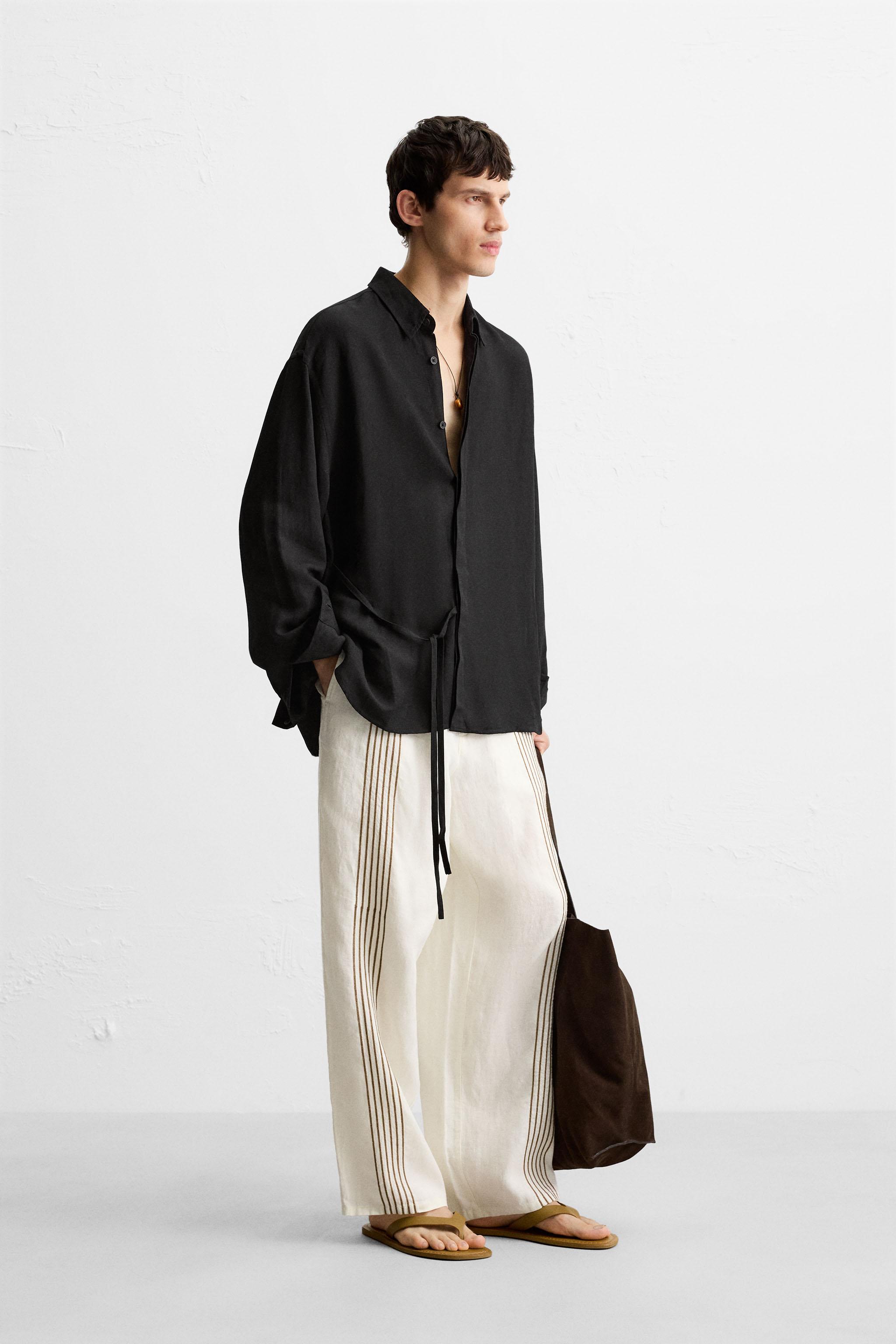 VISCOSE - LINEN TIE SHIRT