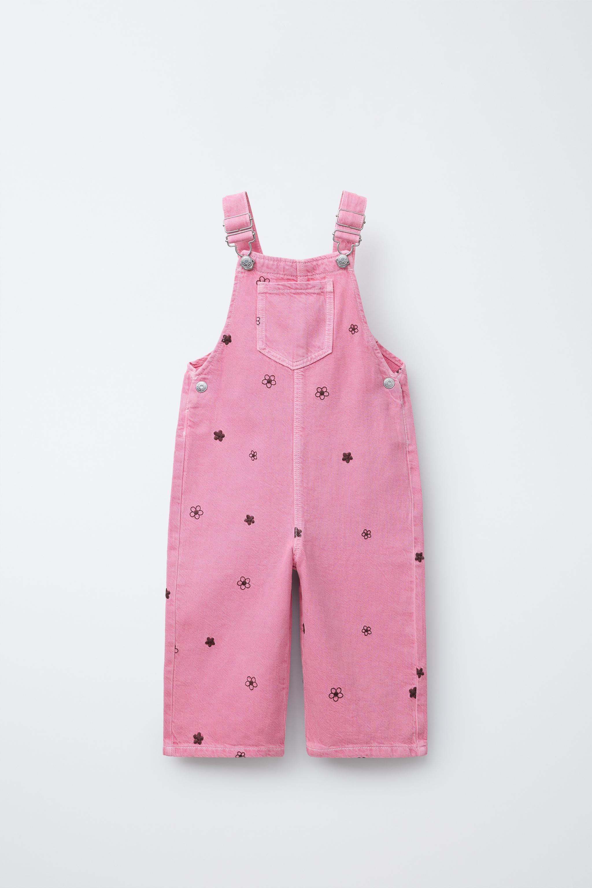 EMBROIDERED FLOWER TWILL OVERALLS