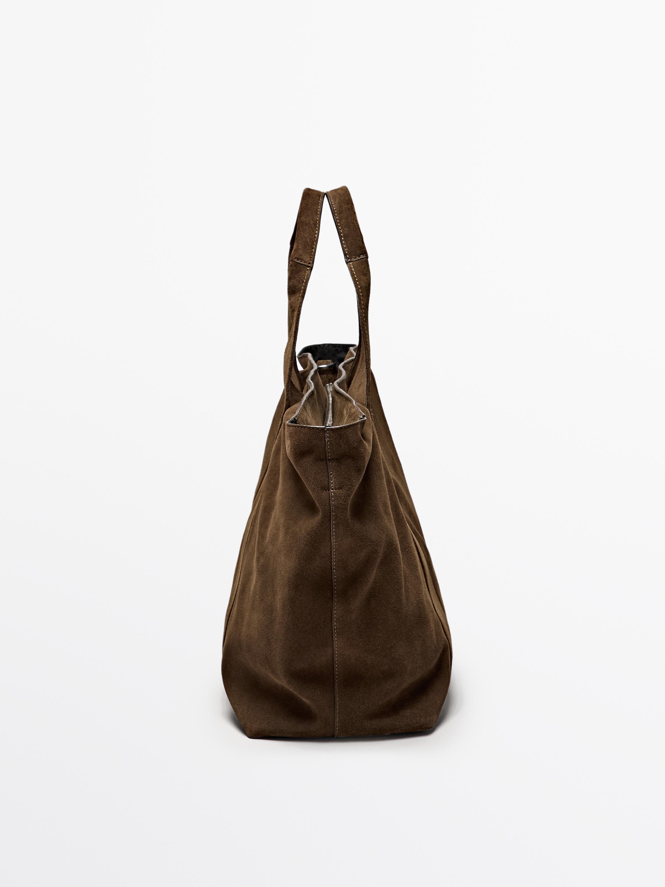 Split suede leather tote bag