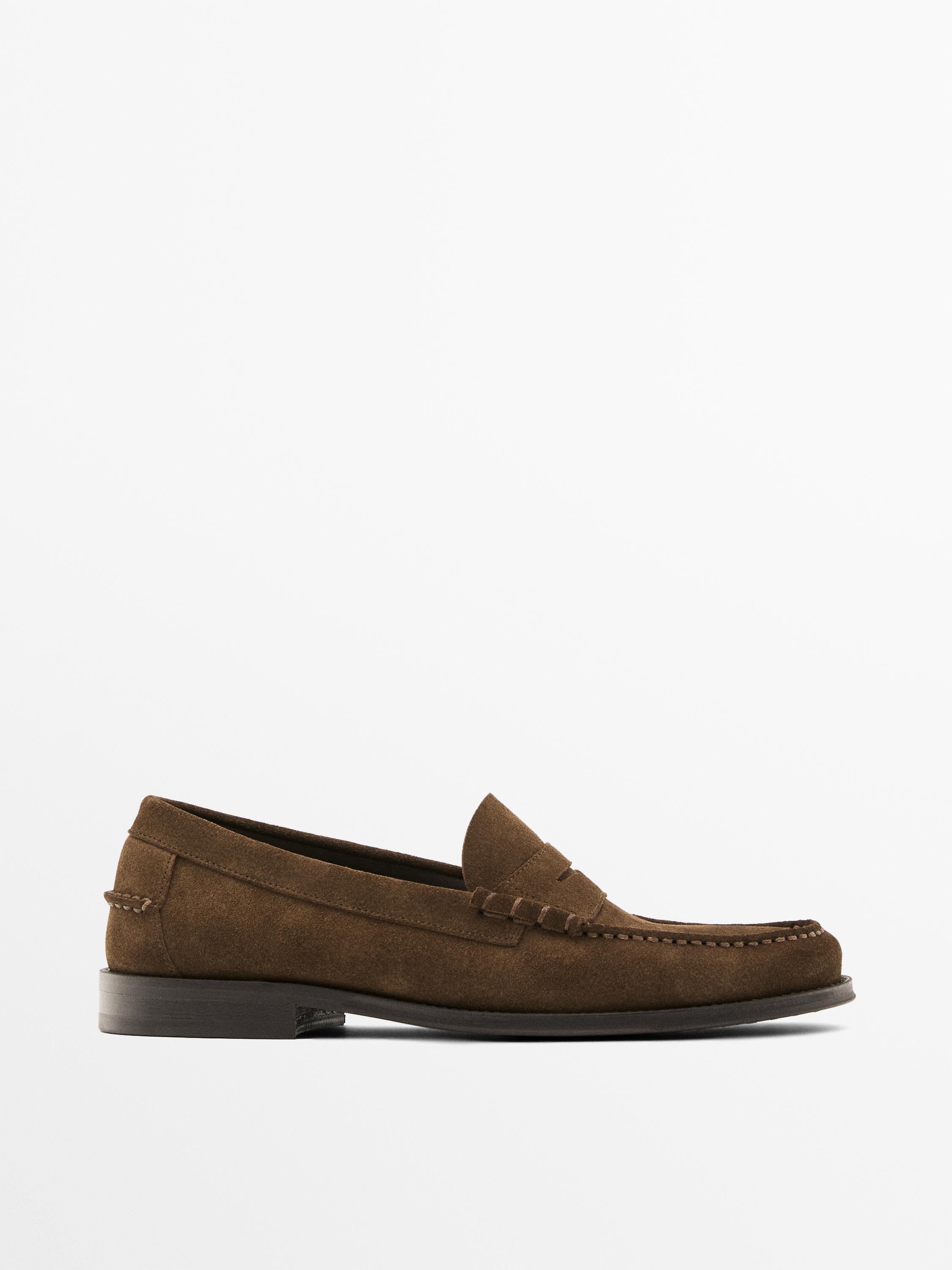 Split suede penny loafers