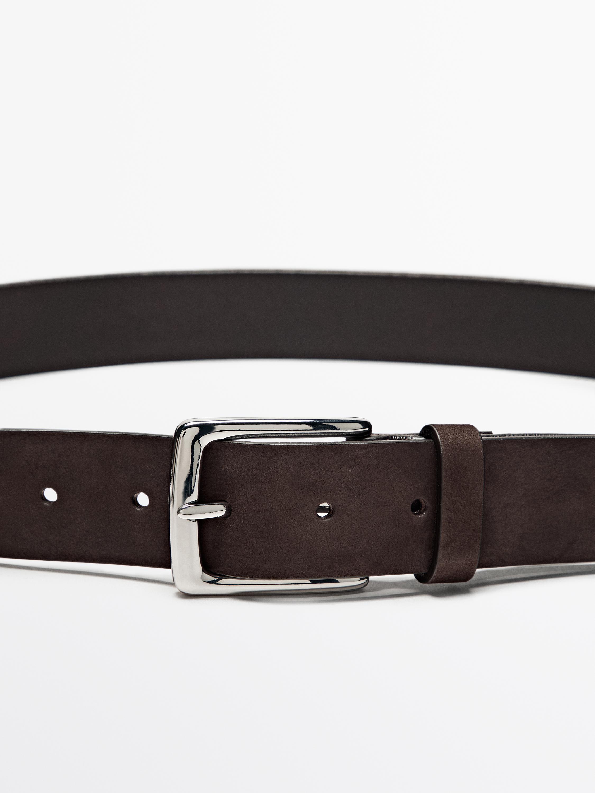 Nubuck belt with rectangular buckle