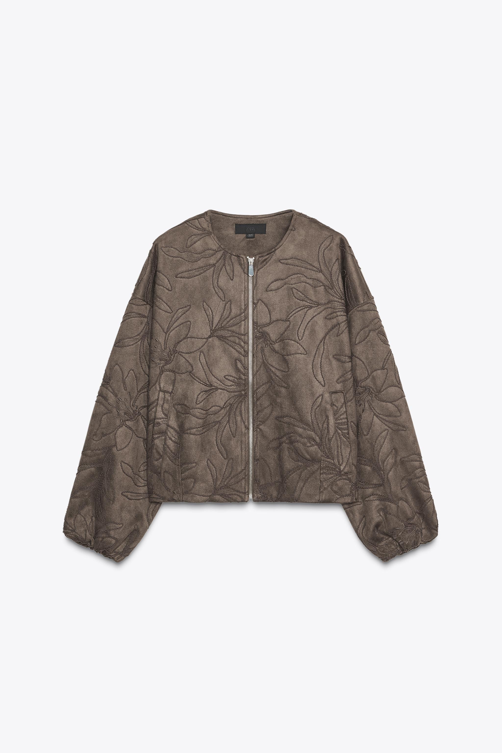EMBROIDERED FAUX SUEDE BOMBER JACKET